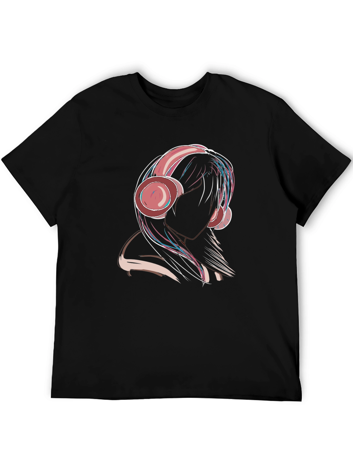Headphone Girl Graphic Tee - Stylish Black T-Shirt