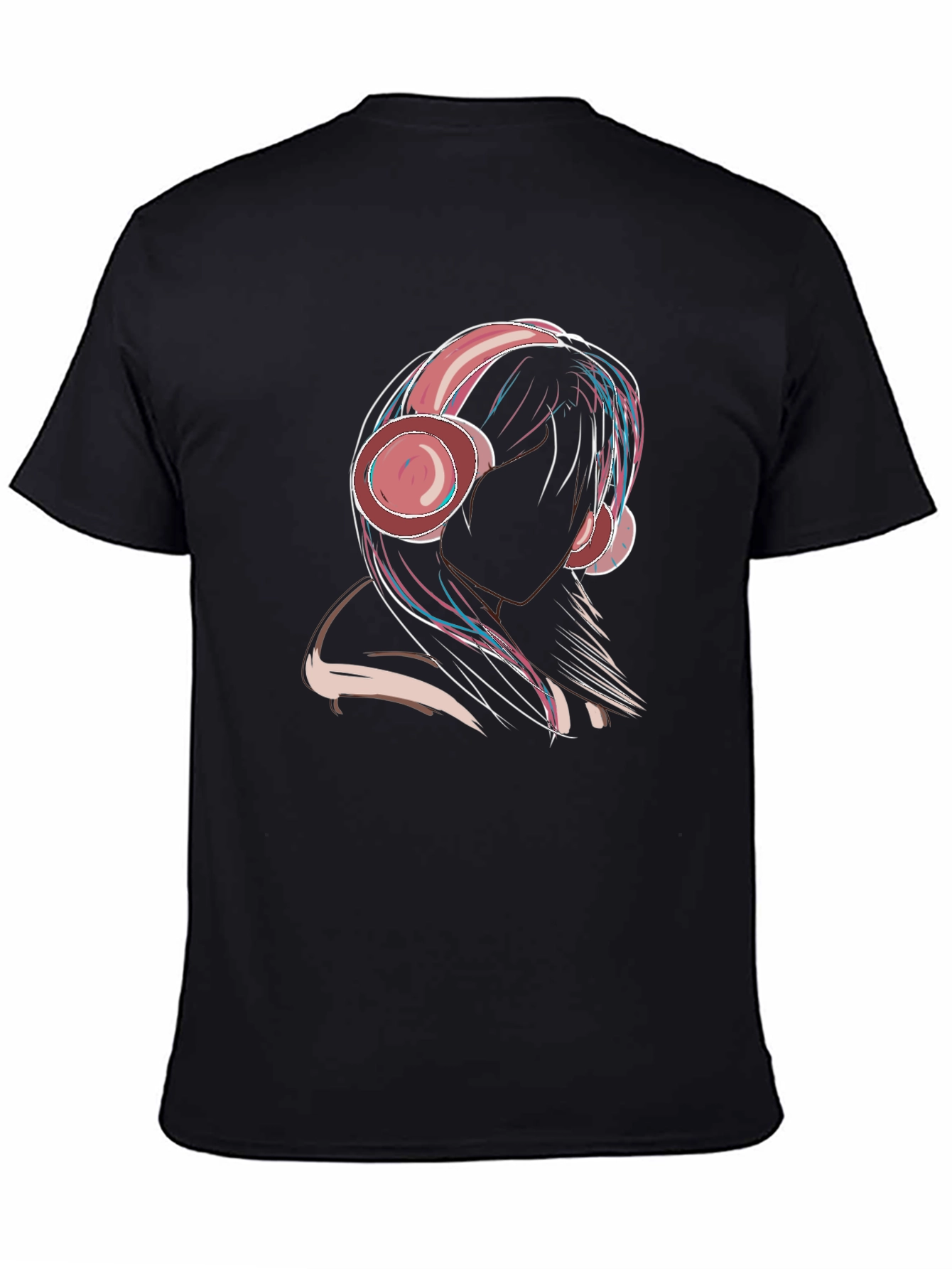Headphone Girl Graphic Tee - Stylish Black T-Shirt