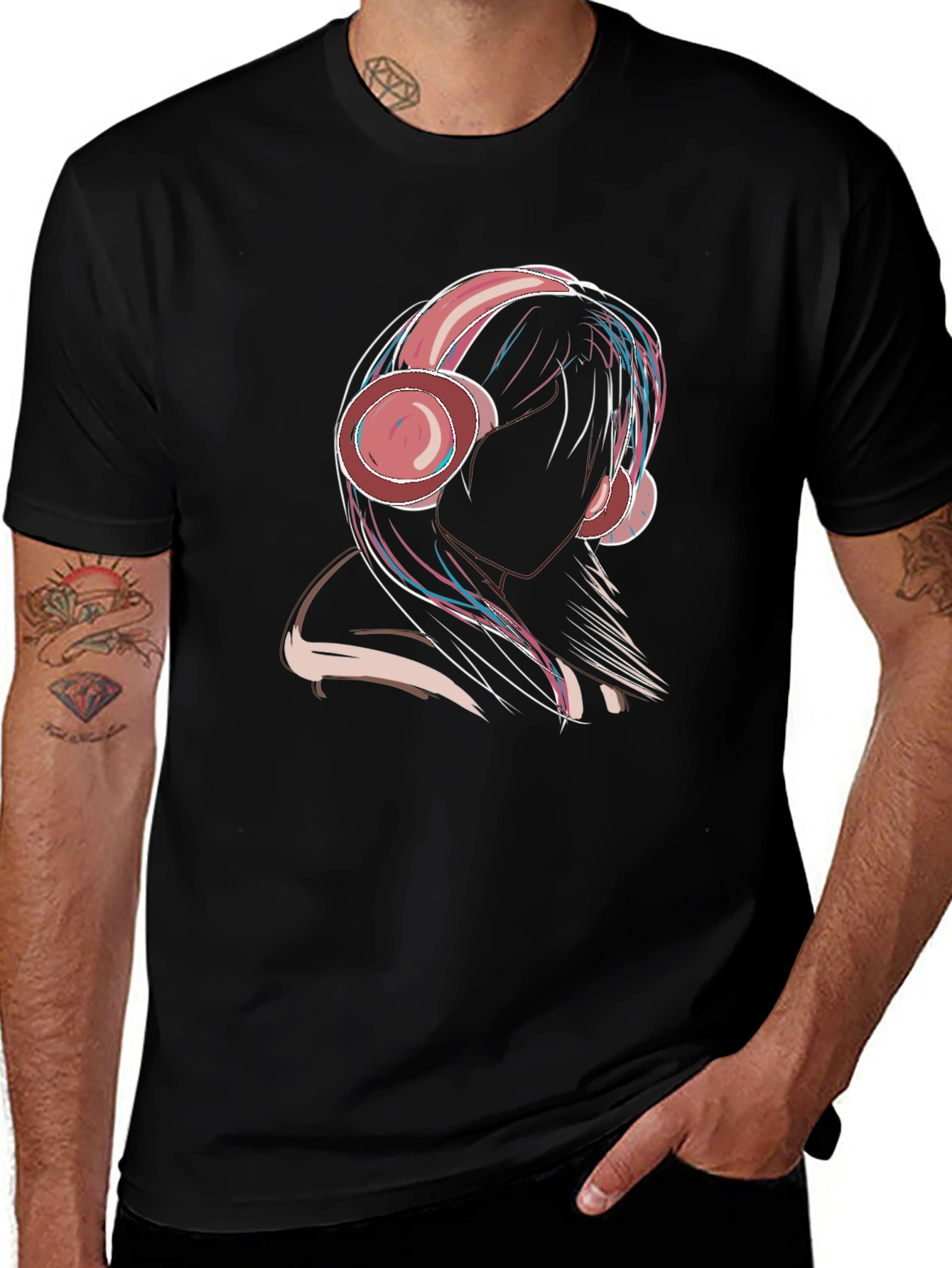 Headphone Girl Graphic Tee - Stylish Black T-Shirt