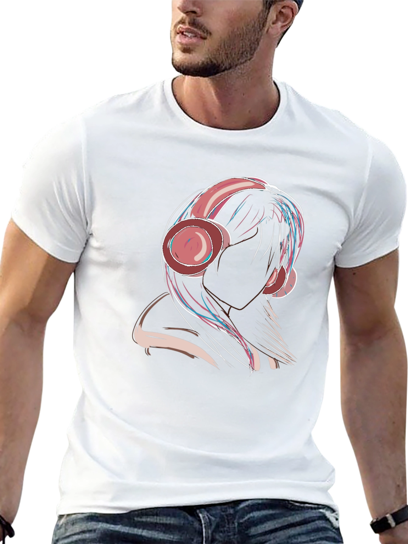 Headphone Girl Graphic Tee - Stylish Black T-Shirt