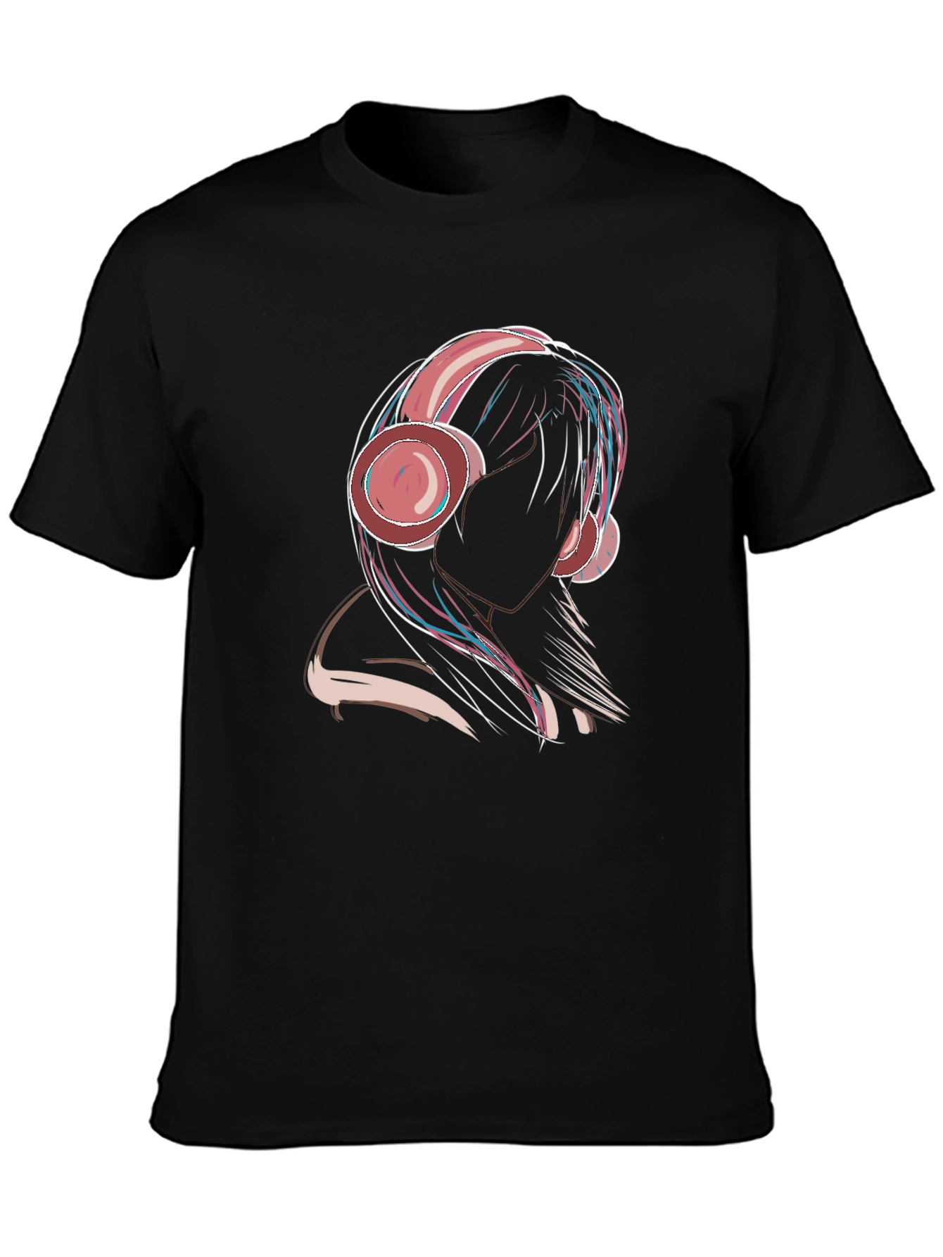 Headphone Girl Graphic Tee - Stylish Black T-Shirt