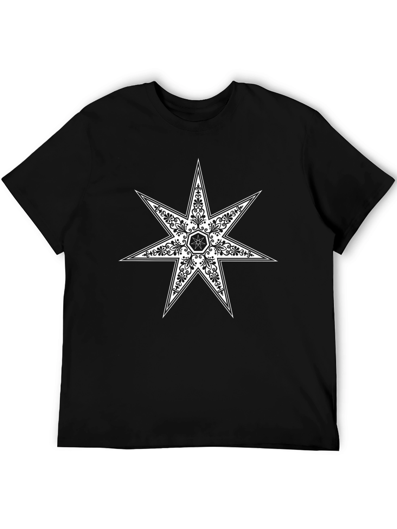 Black T-Shirt with Ornate Star Design