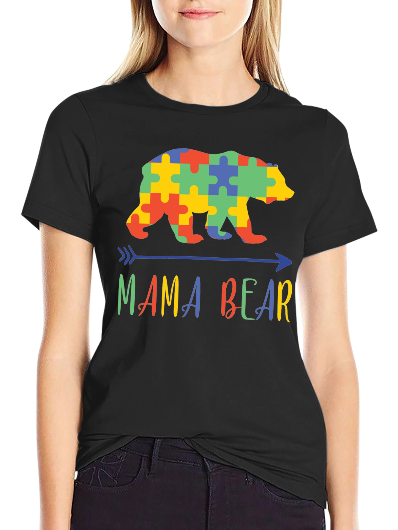 Mama Bear Autism Awareness Puzzle T-Shirt