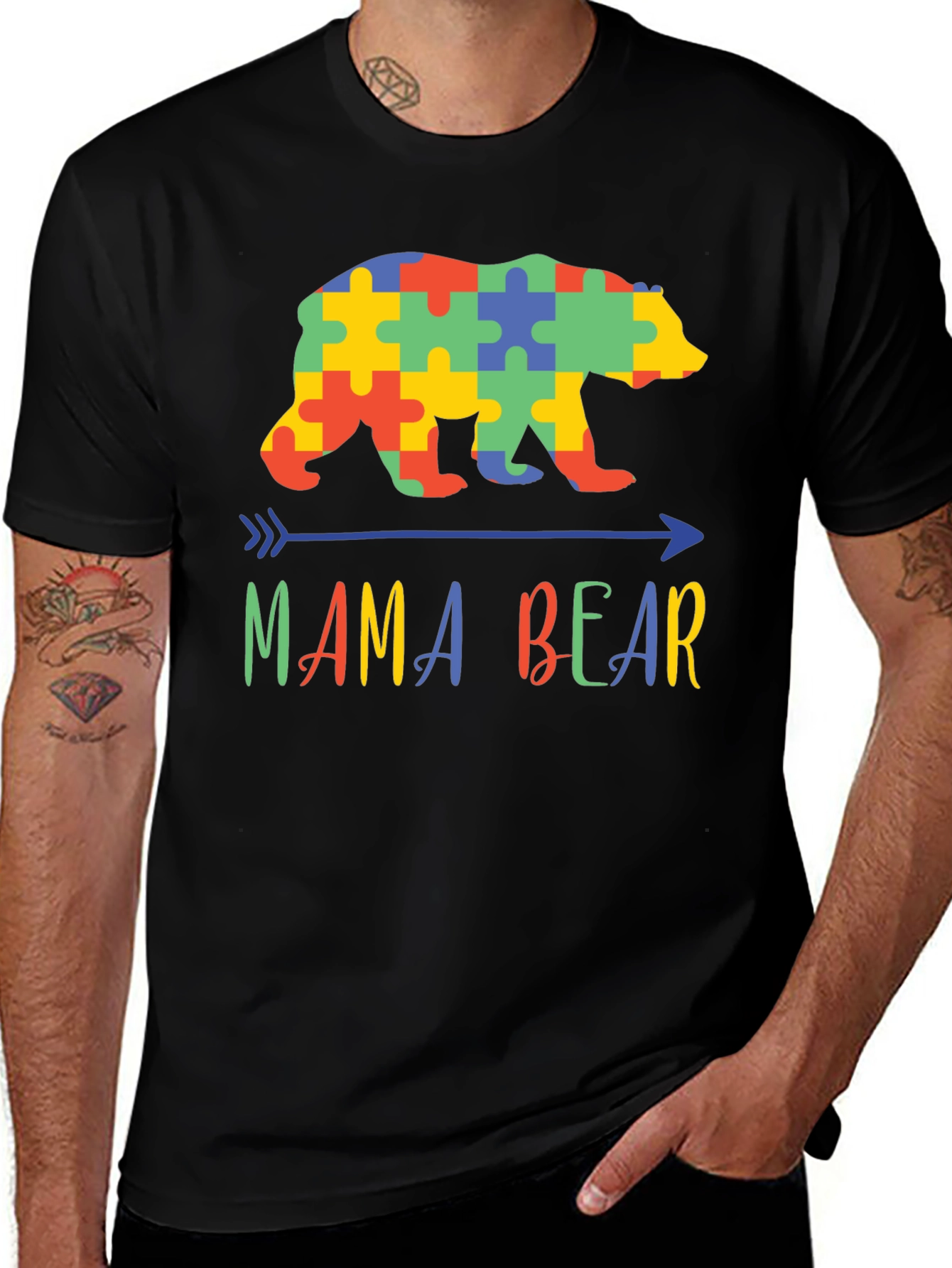 Mama Bear Autism Awareness Puzzle T-Shirt