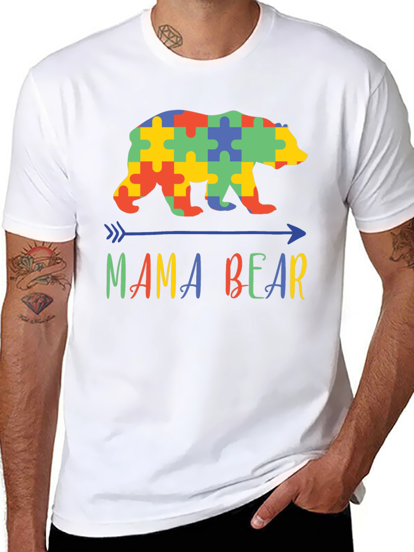 Mama Bear Autism Awareness Puzzle T-Shirt