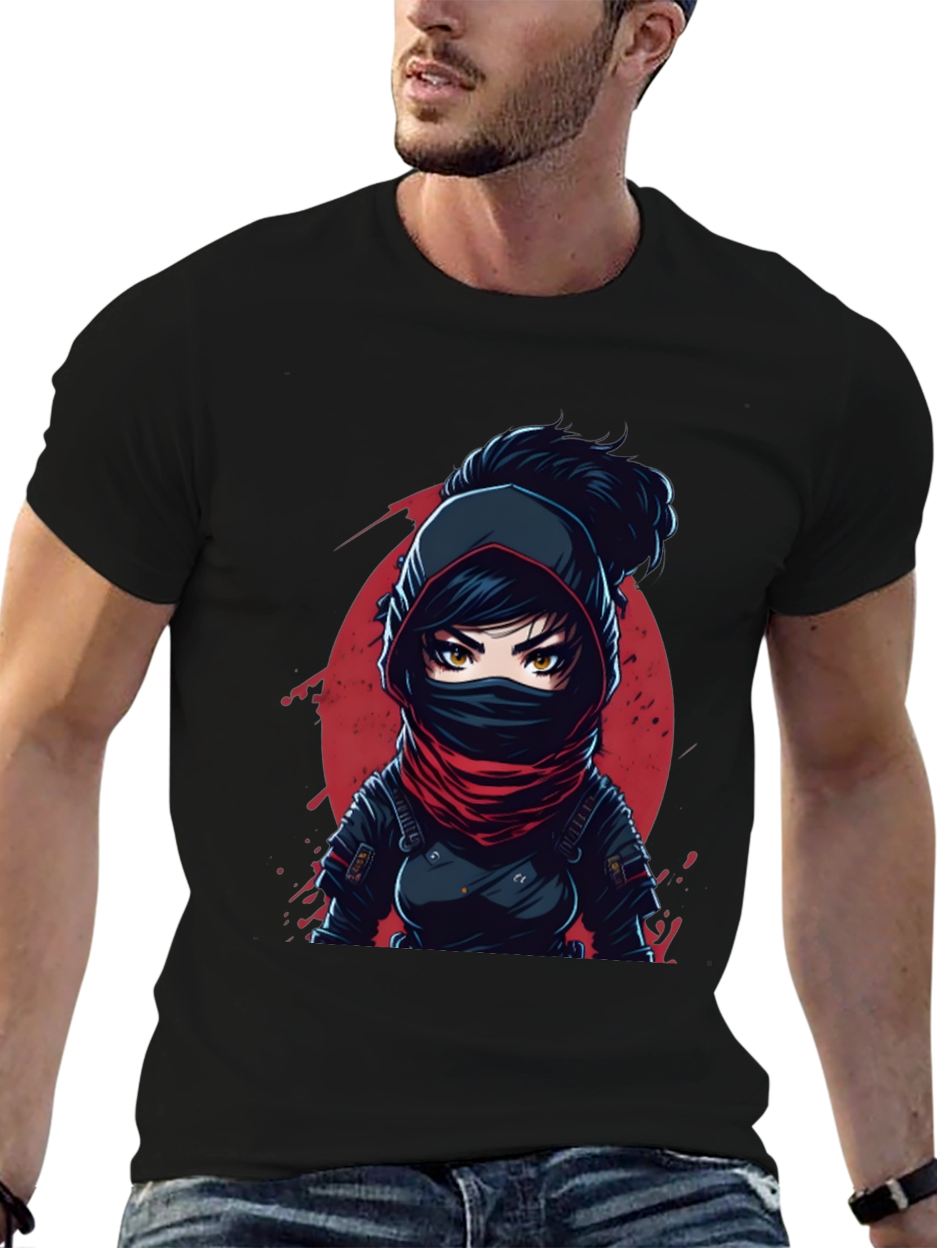 Ninja Anime Graphic Tee - Black