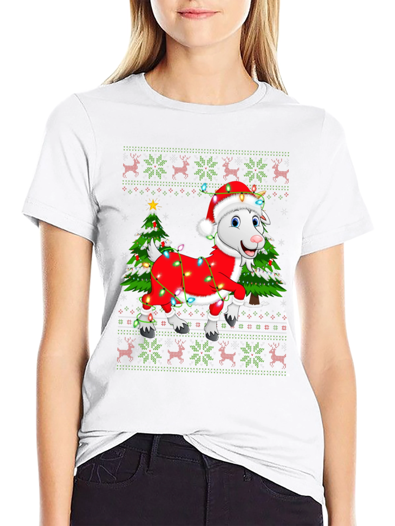 Goat Christmas Lights Ugly Holiday T-Shirt