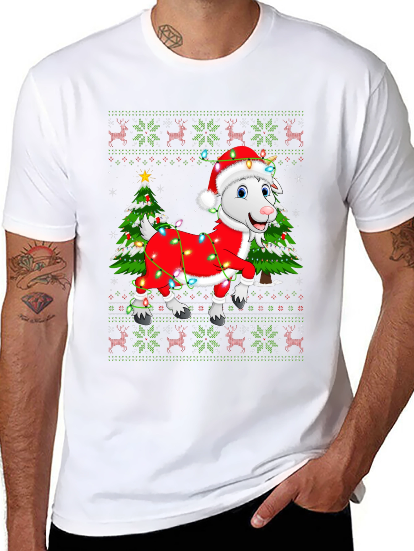Goat Christmas Lights Ugly Holiday T-Shirt