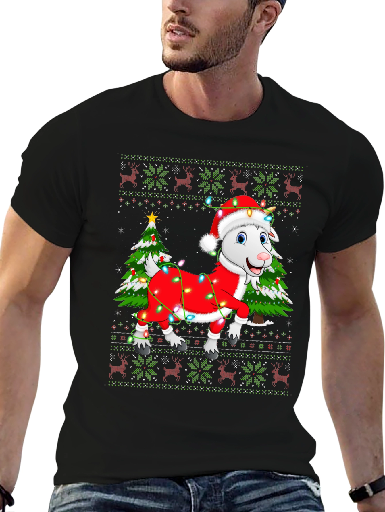 Goat Christmas Lights Ugly Holiday T-Shirt