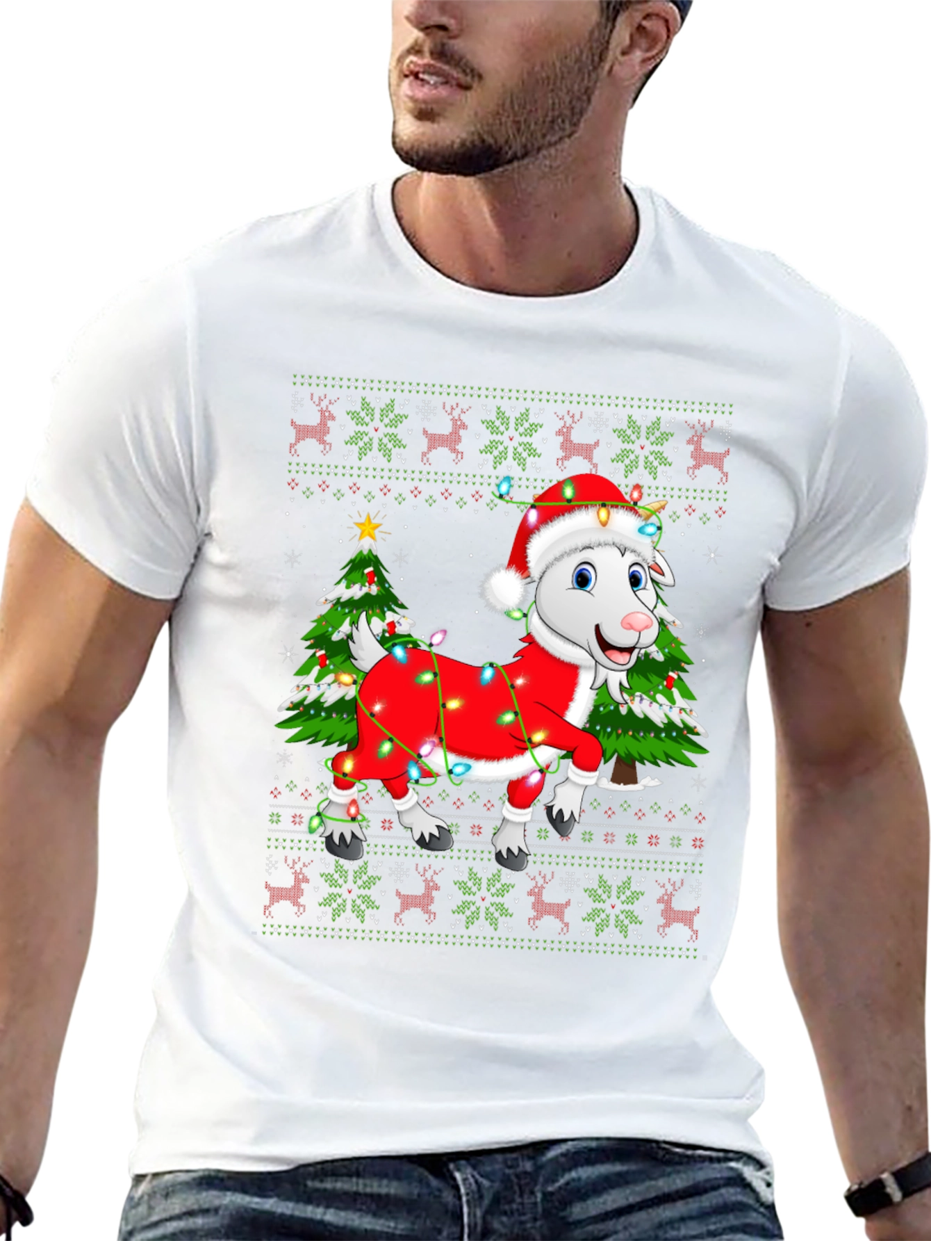 Goat Christmas Lights Ugly Holiday T-Shirt