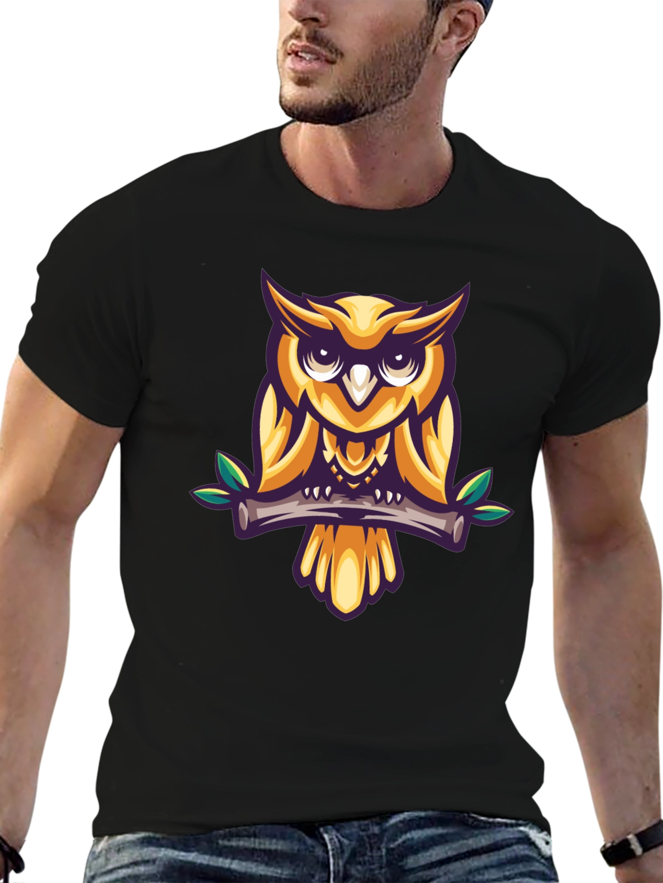 Cool Owl Graphic Print Black T-Shirt