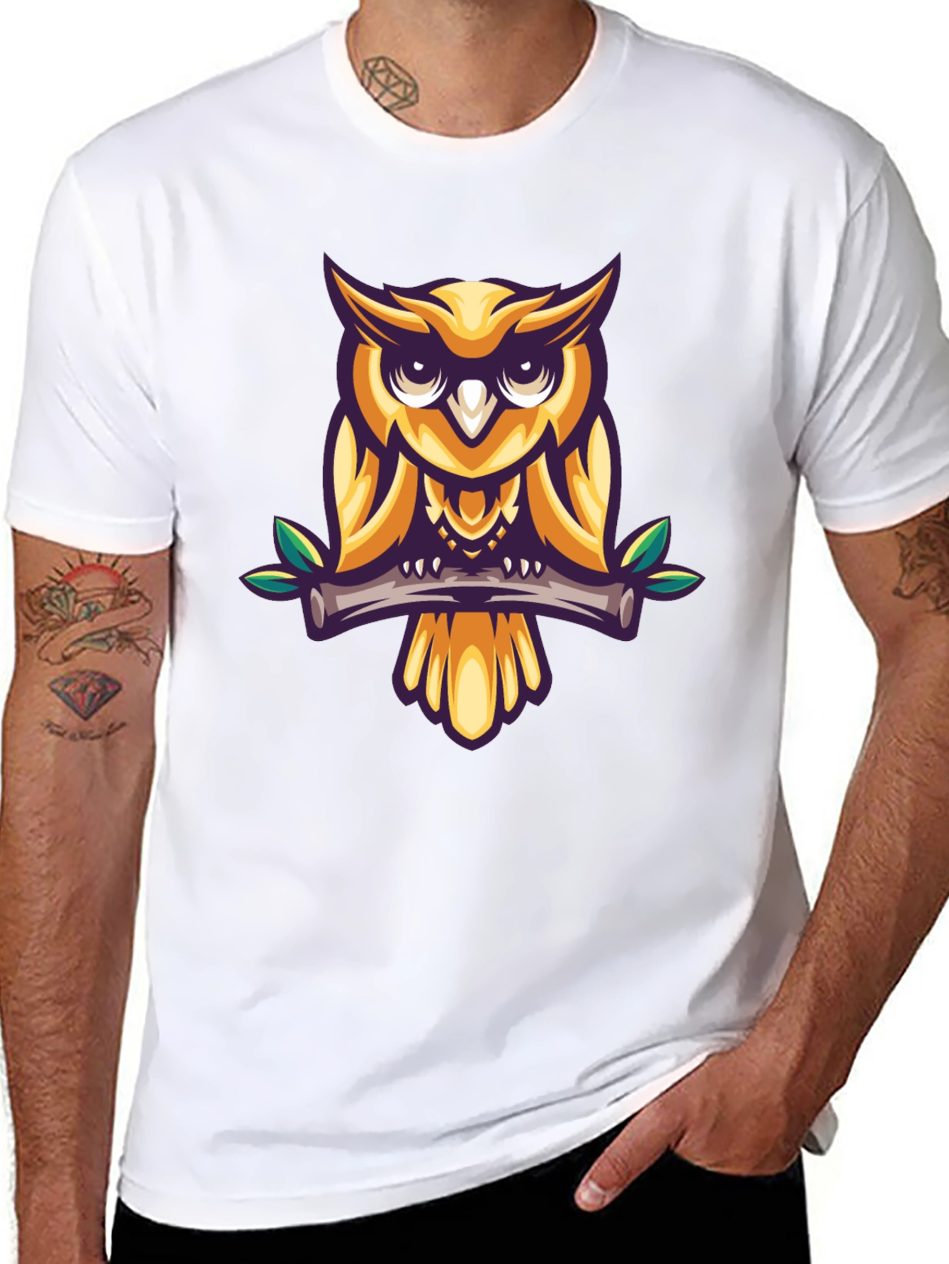 Cool Owl Graphic Print Black T-Shirt