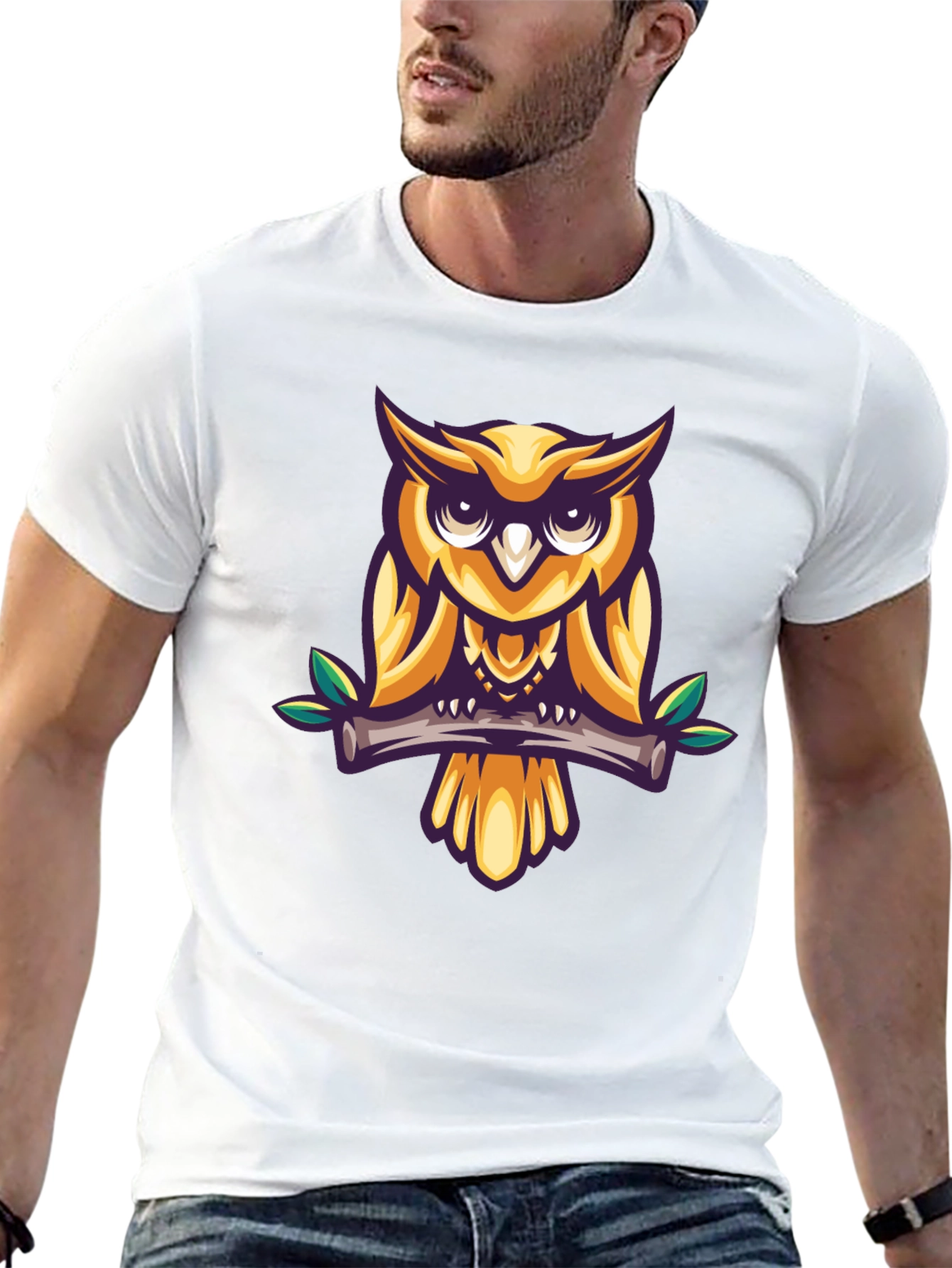 Cool Owl Graphic Print Black T-Shirt
