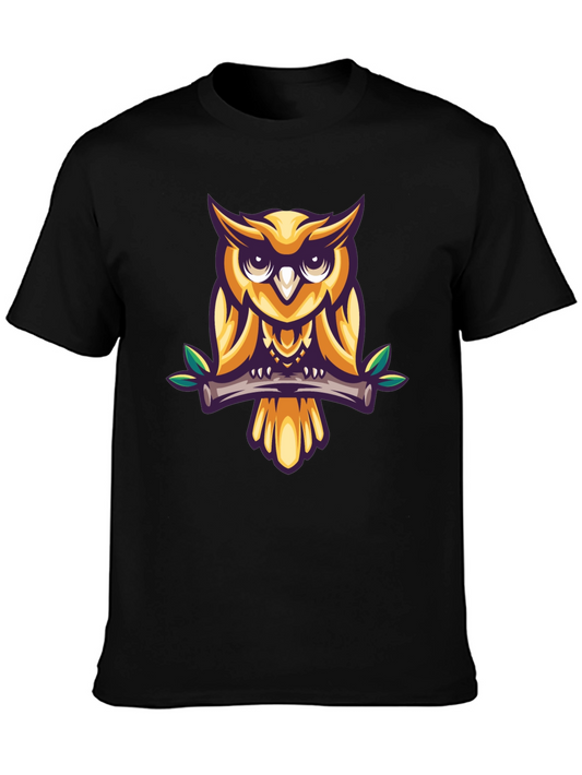 Cool Owl Graphic Print Black T-Shirt
