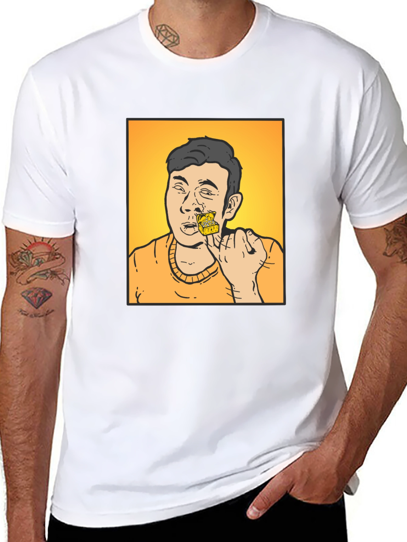 Funny Cartoon T-Shirt - Man with Cheese