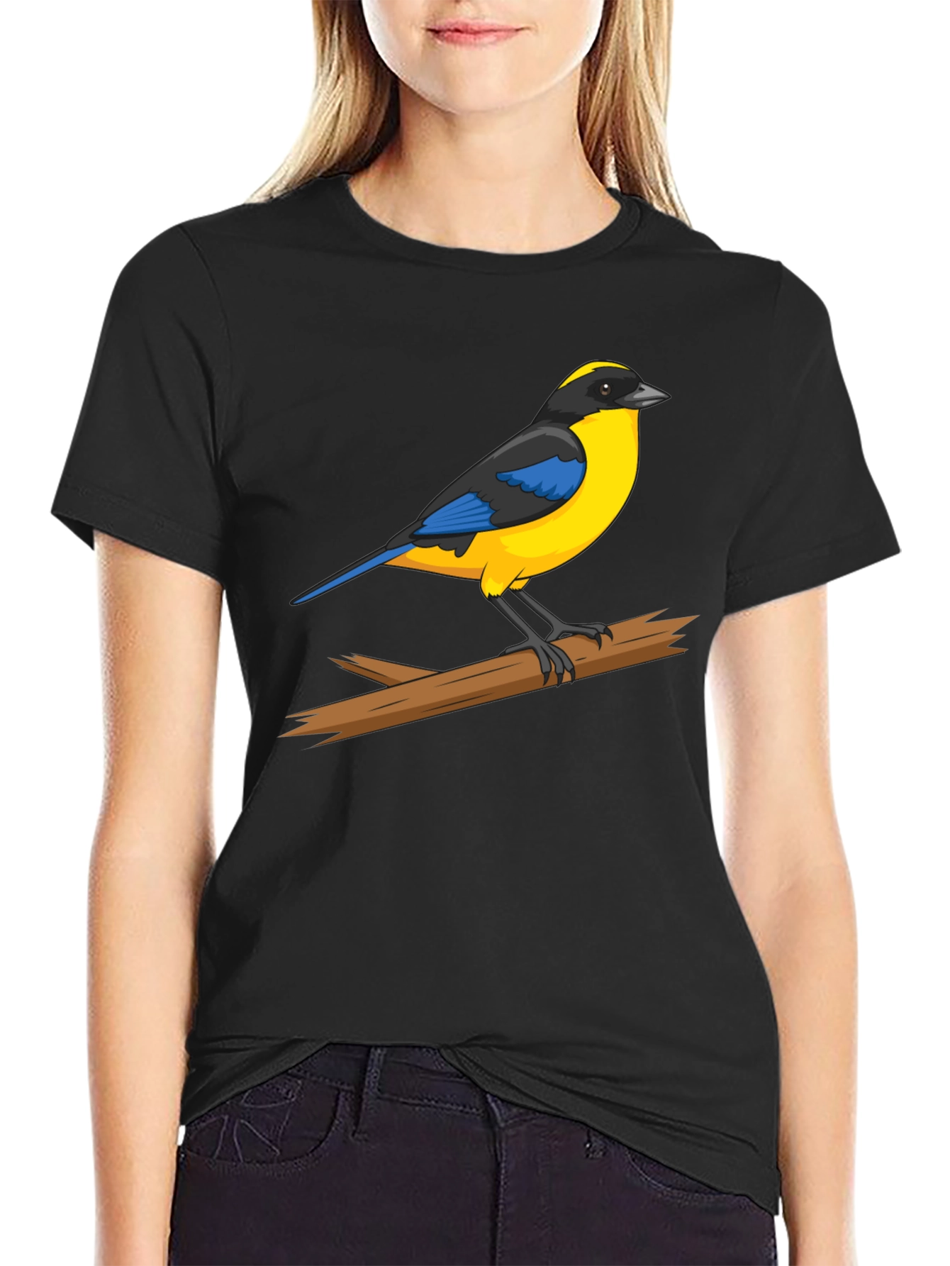 Bird on Branch Graphic Black T-Shirt