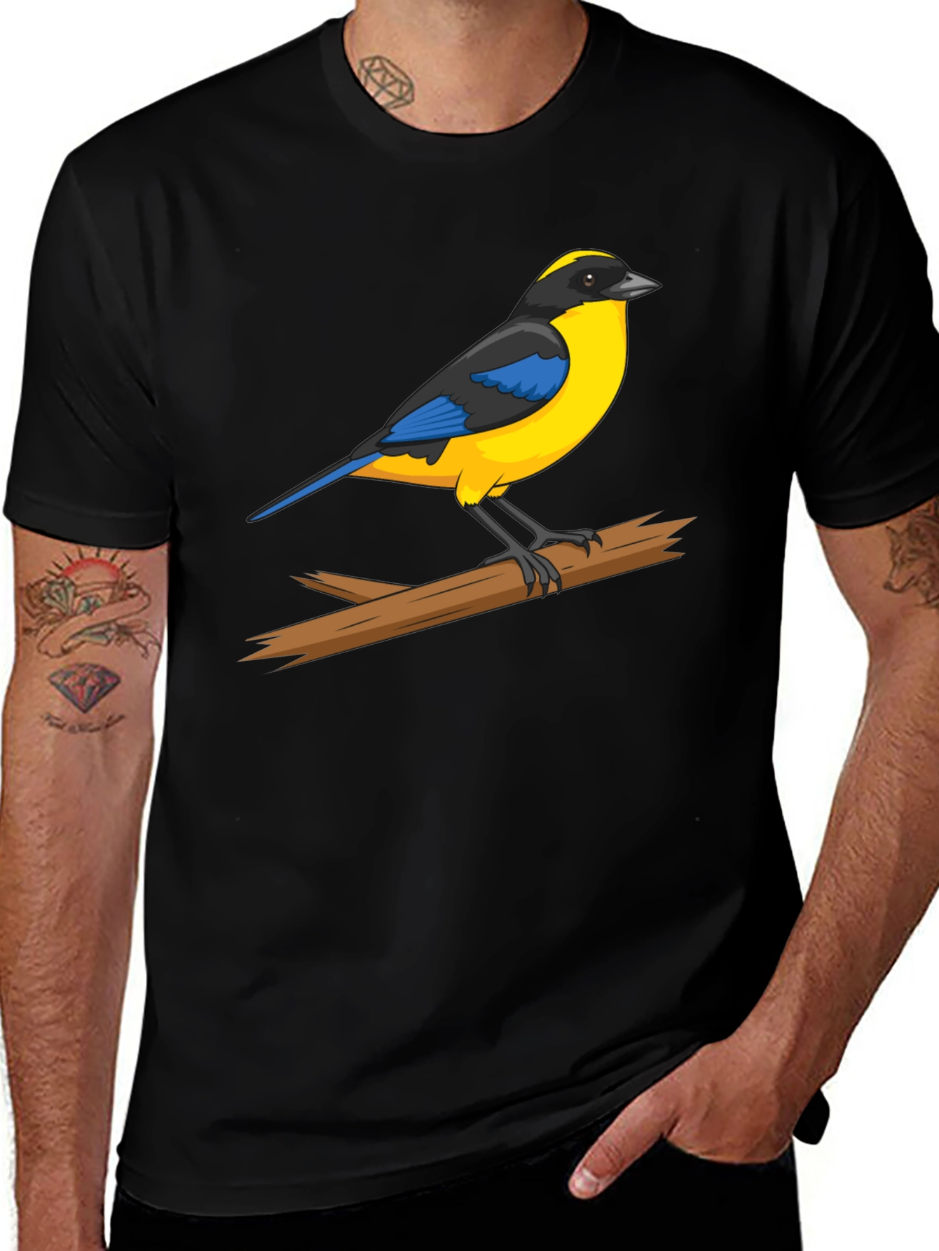 Bird on Branch Graphic Black T-Shirt