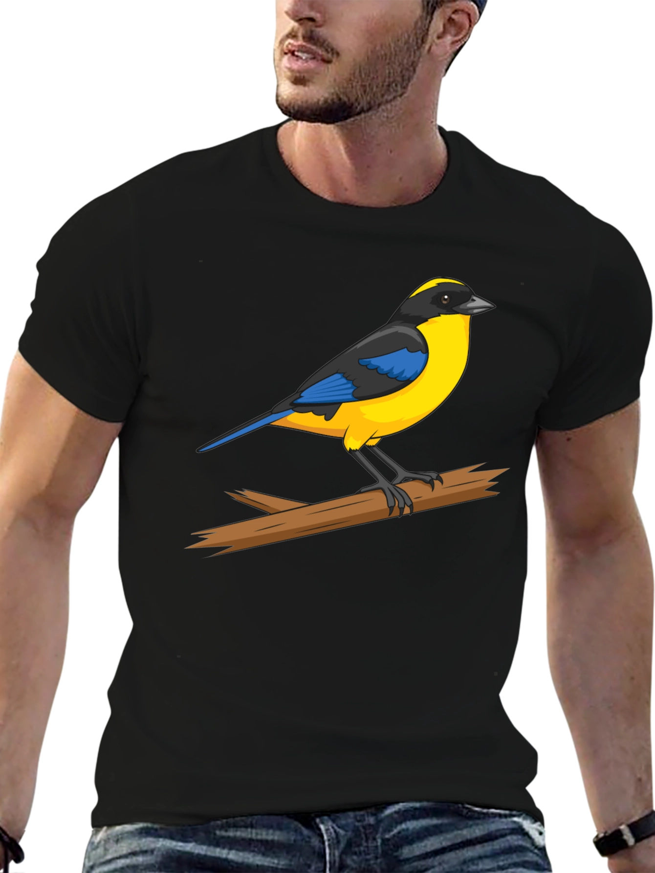 Bird on Branch Graphic Black T-Shirt