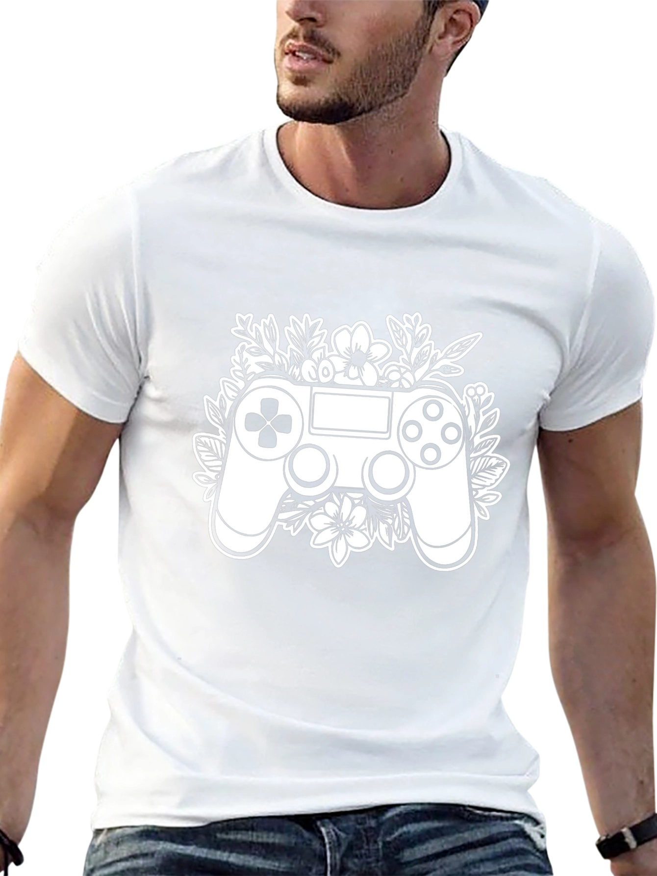 Gaming Controller Floral Graphic Tee - Black