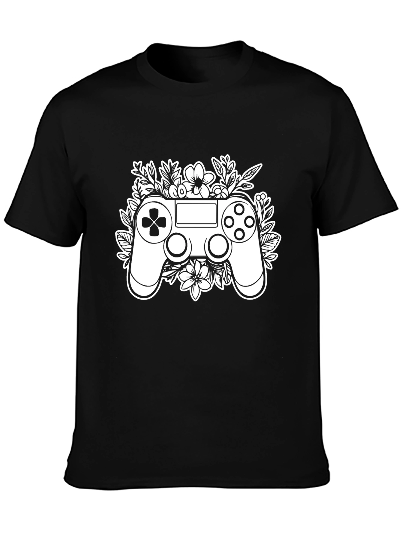 Gaming Controller Floral Graphic Tee - Black