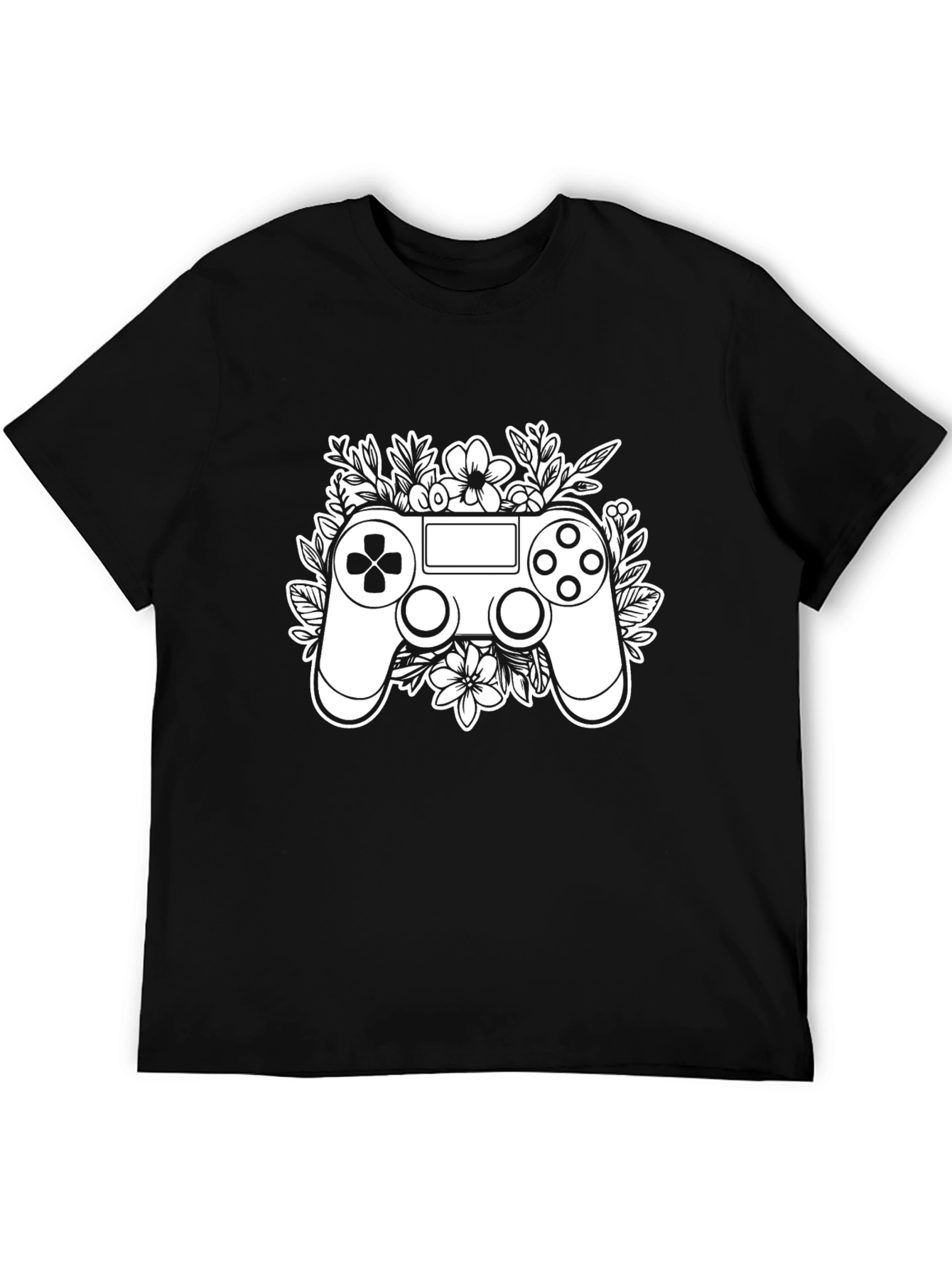 Gaming Controller Floral Graphic Tee - Black