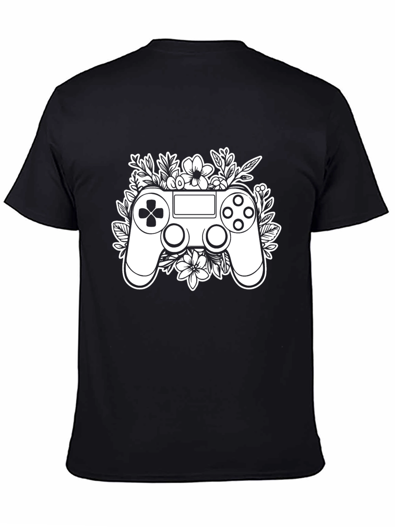 Gaming Controller Floral Graphic Tee - Black
