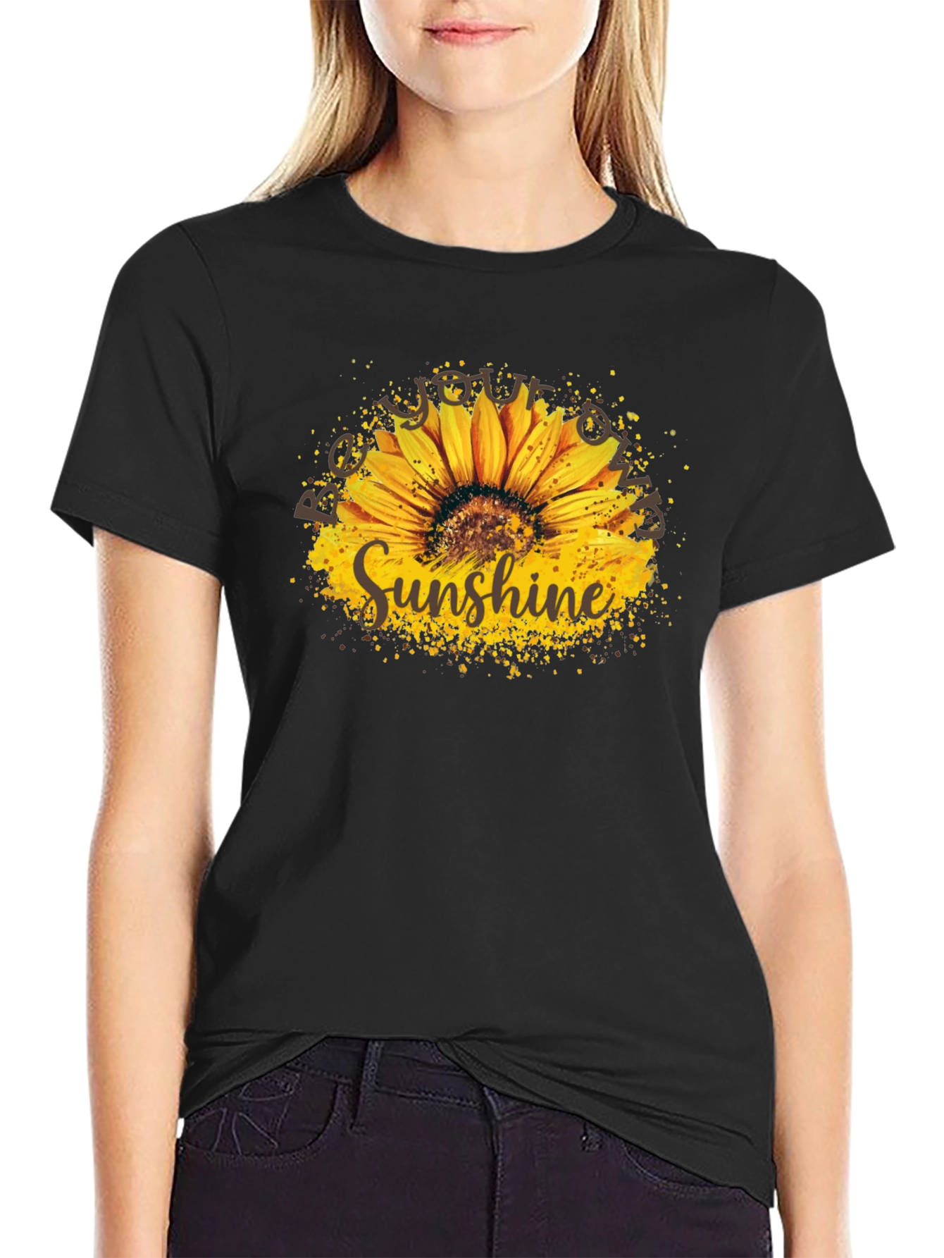 Sunshine Sunflower Graphic Tee - Stylish Black T-Shirt