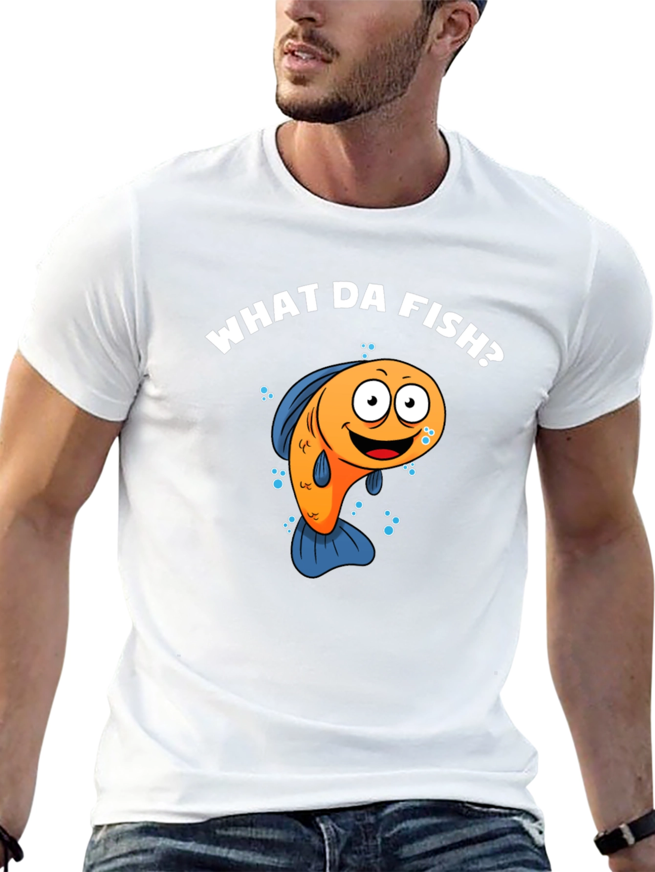 Funny What Da Fish? Cartoon Black T-Shirt