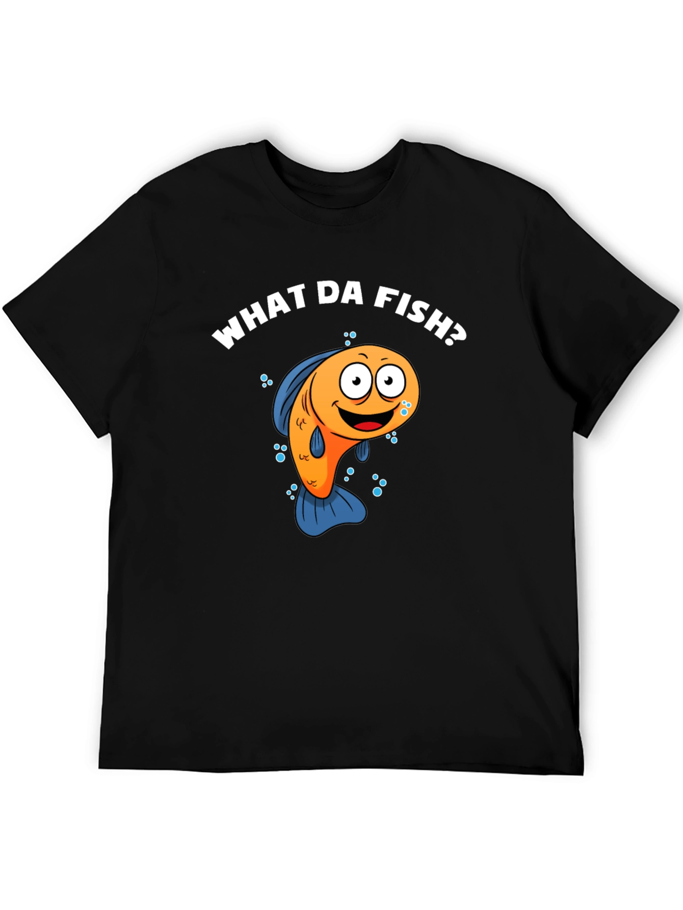 Funny What Da Fish? Cartoon Black T-Shirt