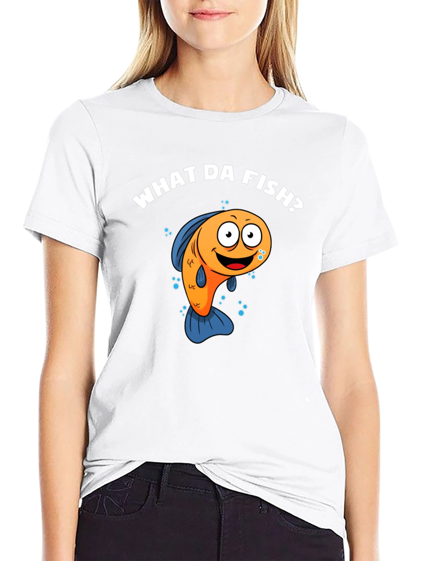 Funny What Da Fish? Cartoon Black T-Shirt