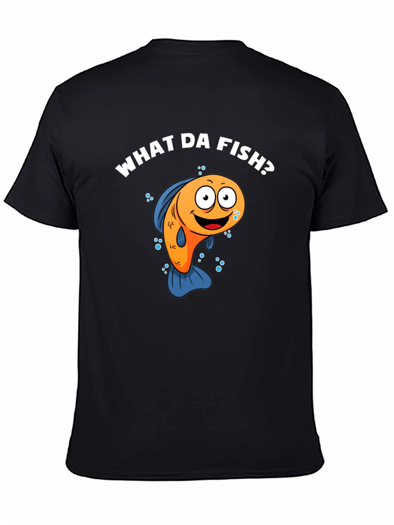 Funny What Da Fish? Cartoon Black T-Shirt