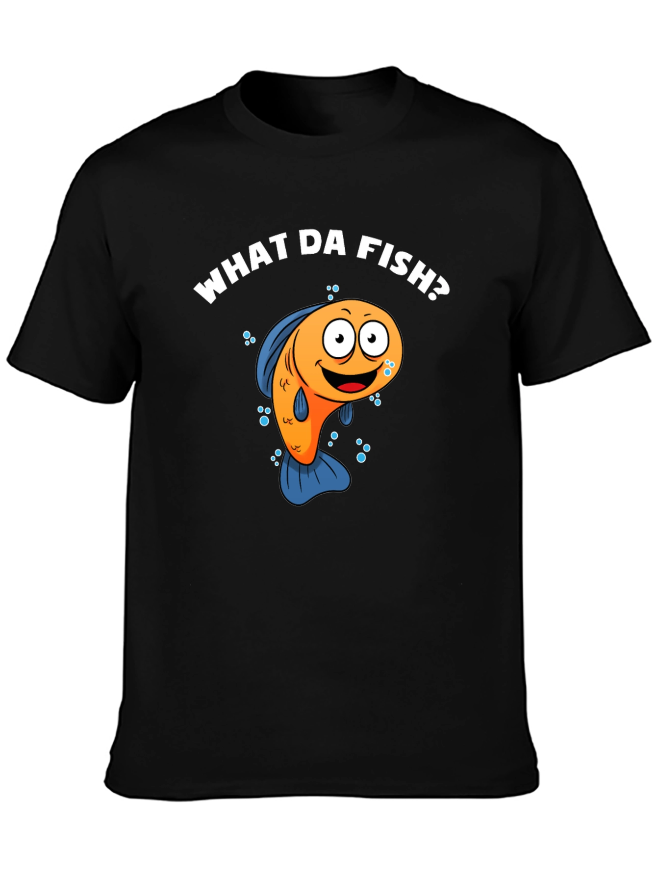 Funny What Da Fish? Cartoon Black T-Shirt