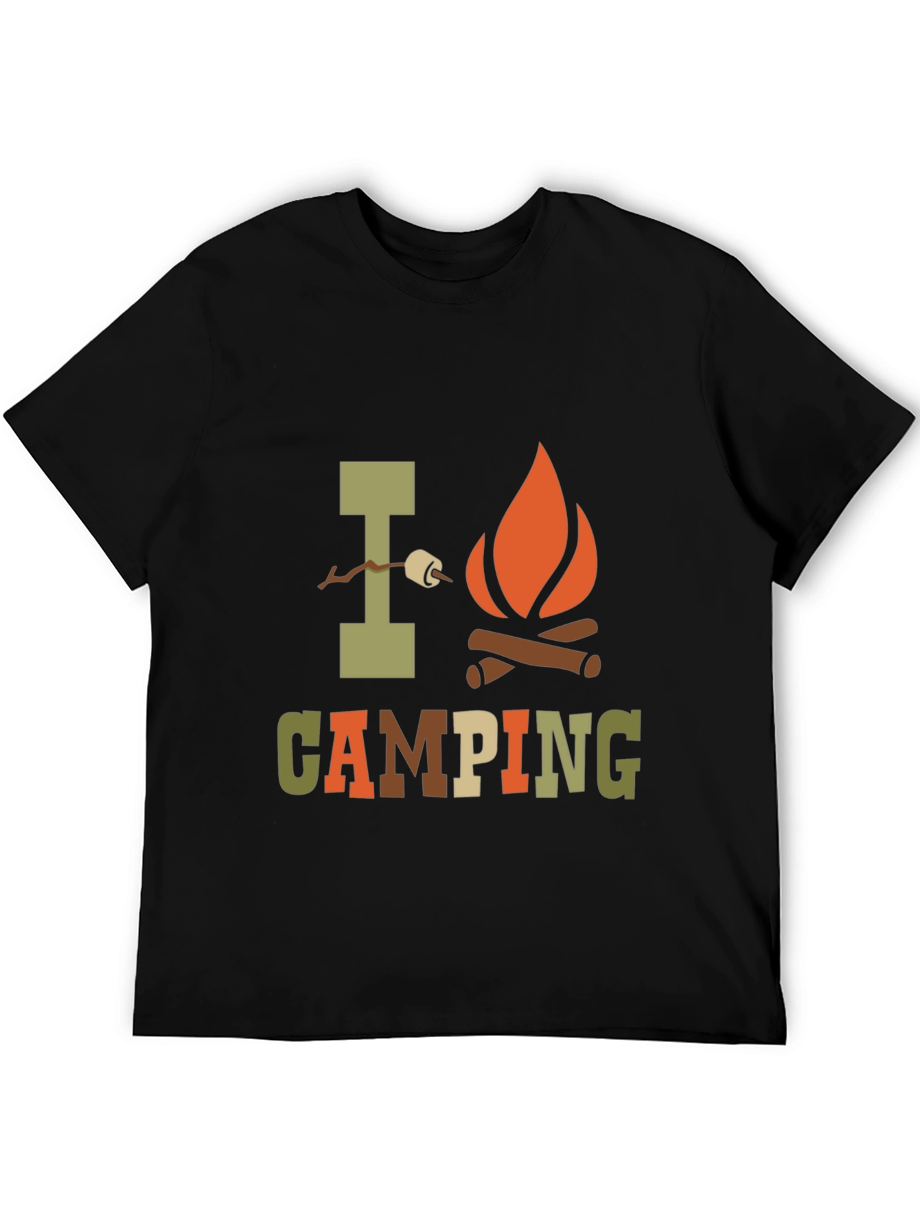I Love Camping Graphic Print Black T-Shirt