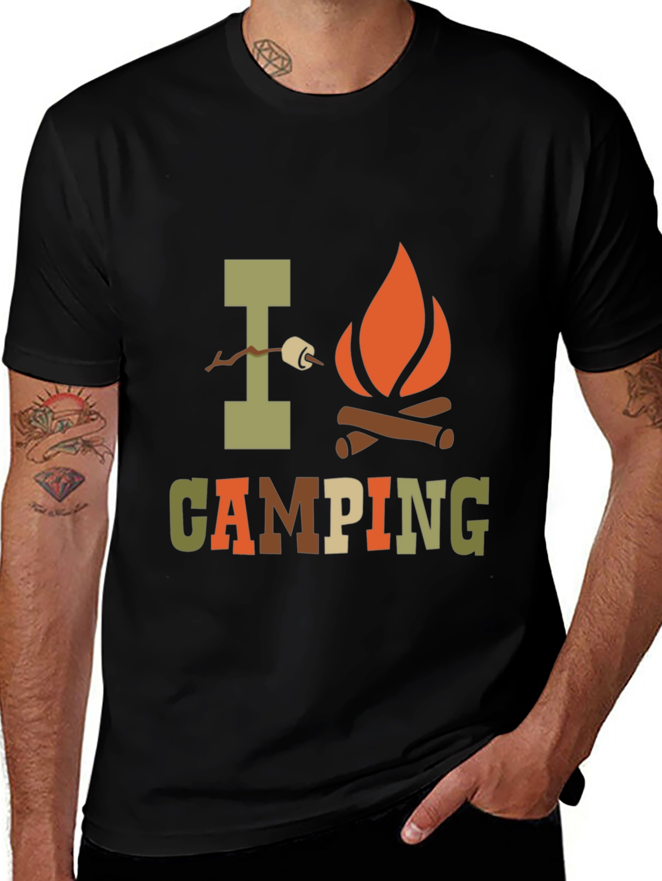 I Love Camping Graphic Print Black T-Shirt