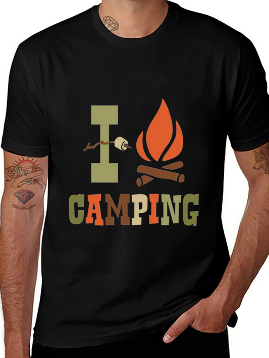 I Love Camping Graphic Print Black T-Shirt