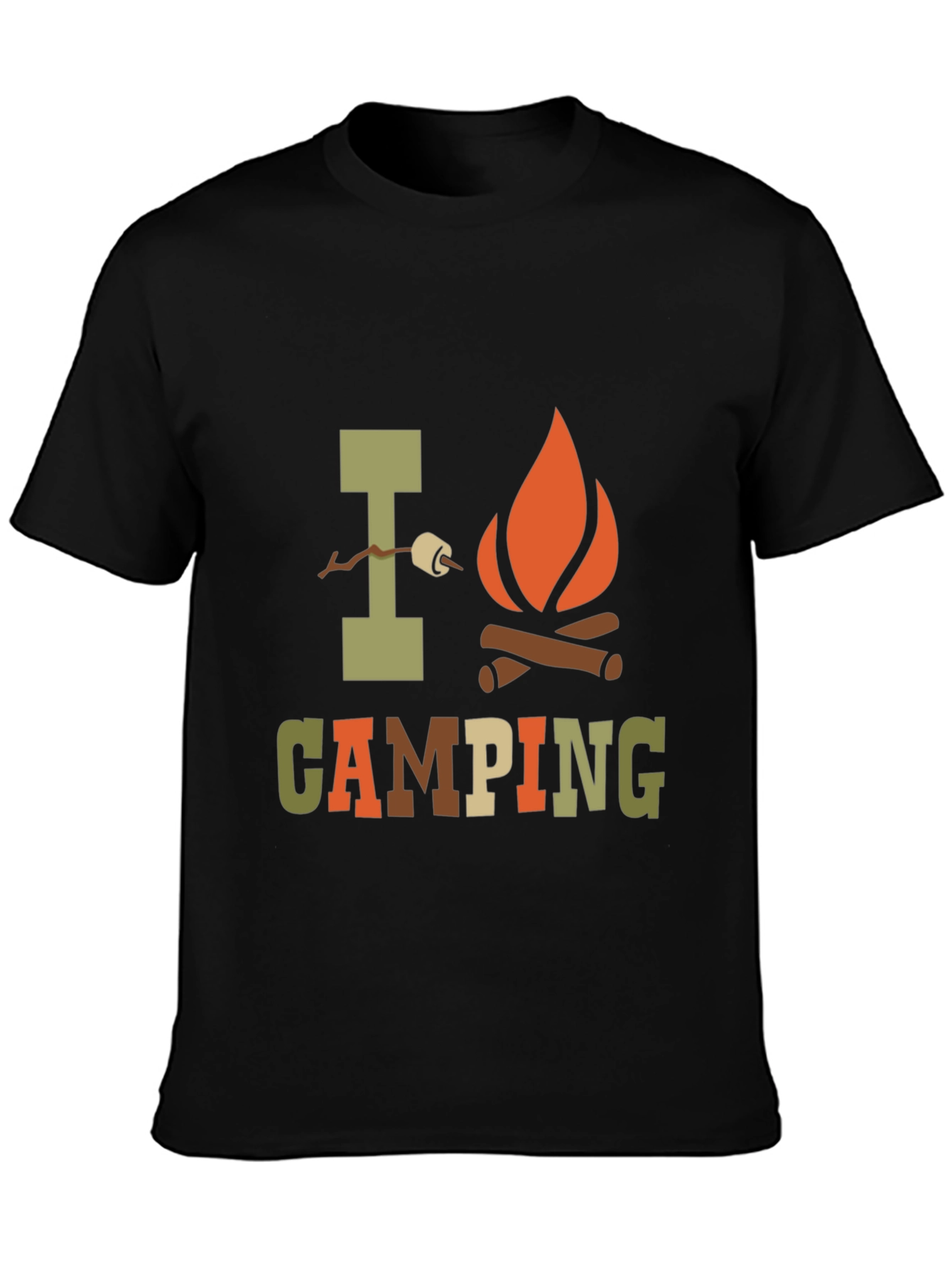 I Love Camping Graphic Print Black T-Shirt
