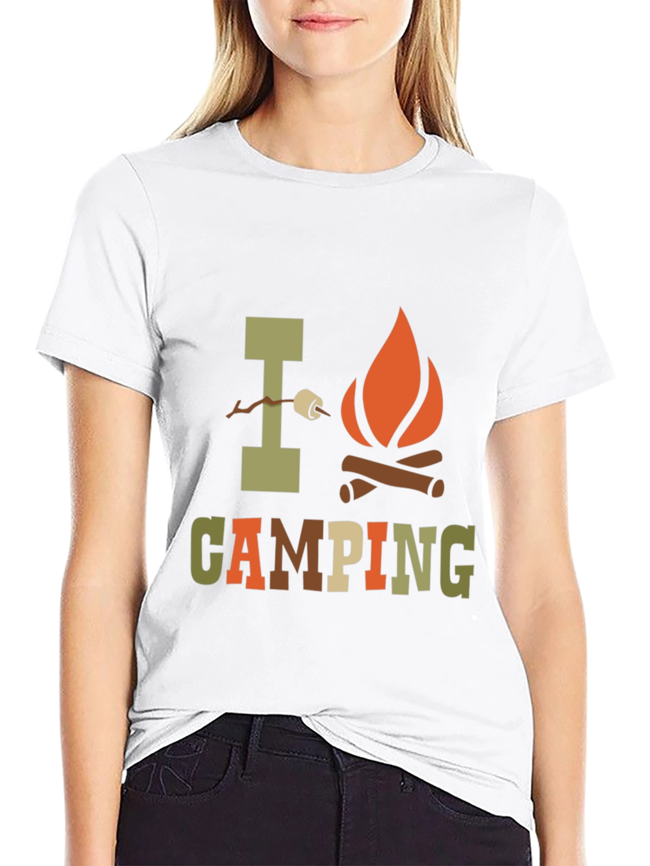 I Love Camping Graphic Print Black T-Shirt