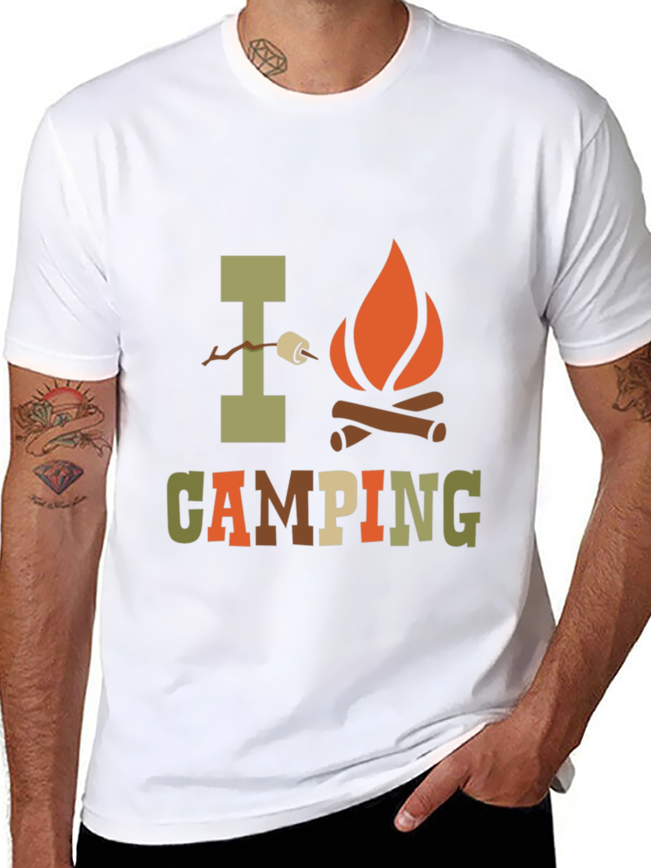 I Love Camping Graphic Print Black T-Shirt