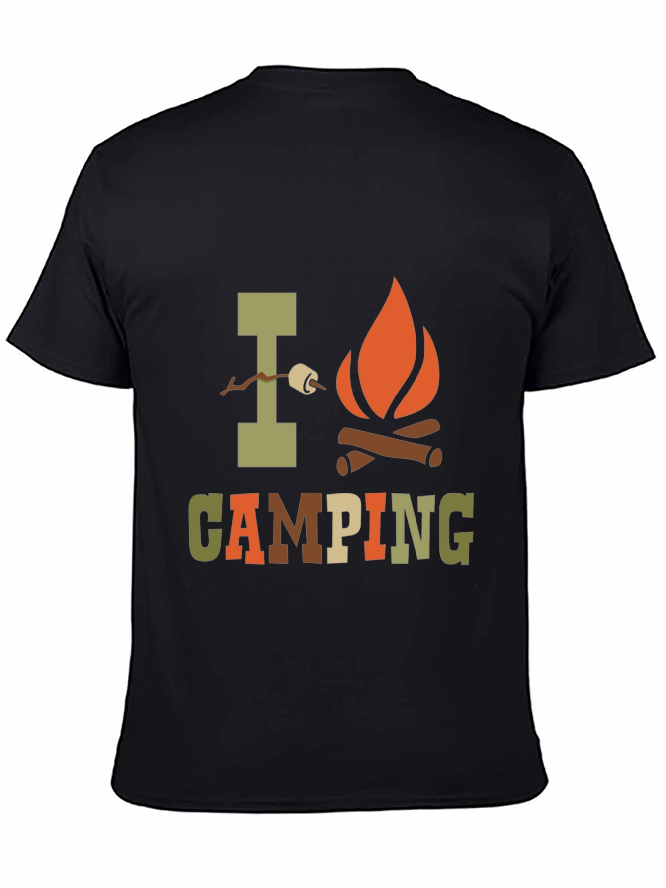 I Love Camping Graphic Print Black T-Shirt