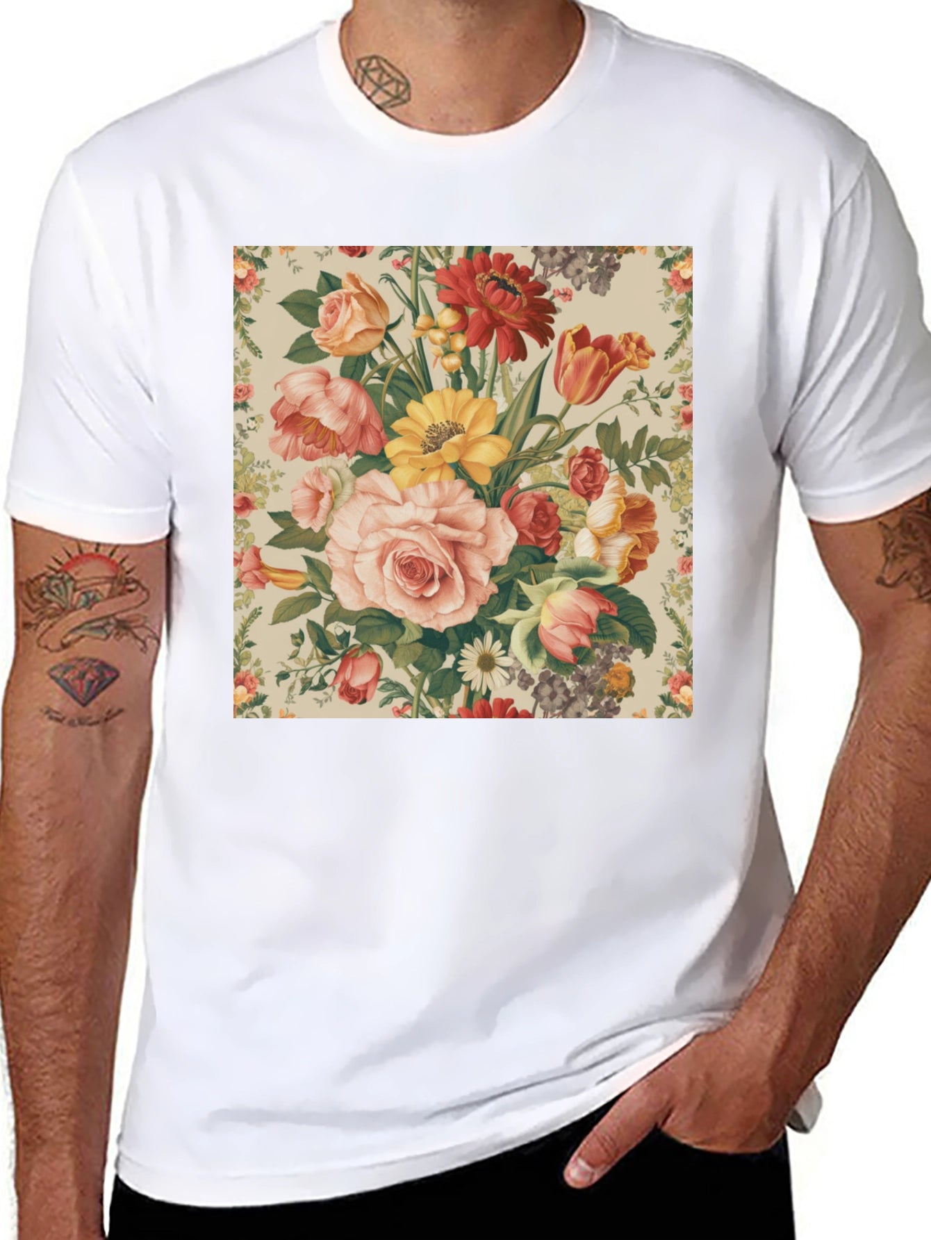 Floral Print T-Shirt - Botanical Garden Design