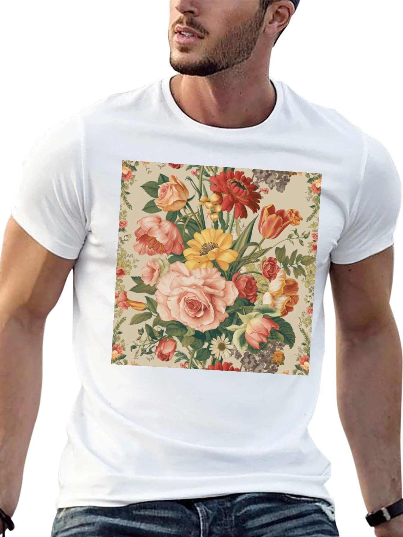 Floral Print T-Shirt - Botanical Garden Design