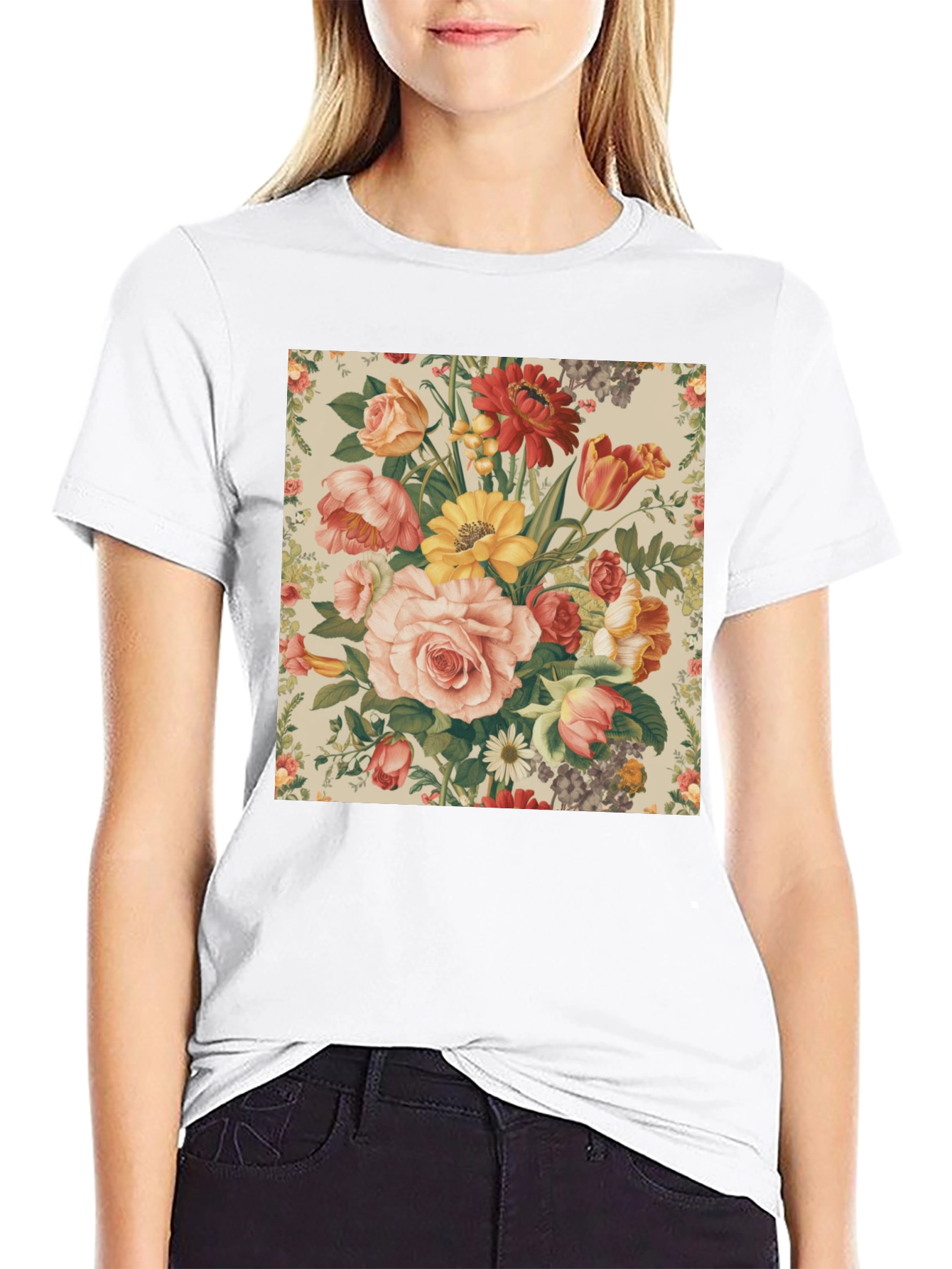 Floral Print T-Shirt - Botanical Garden Design