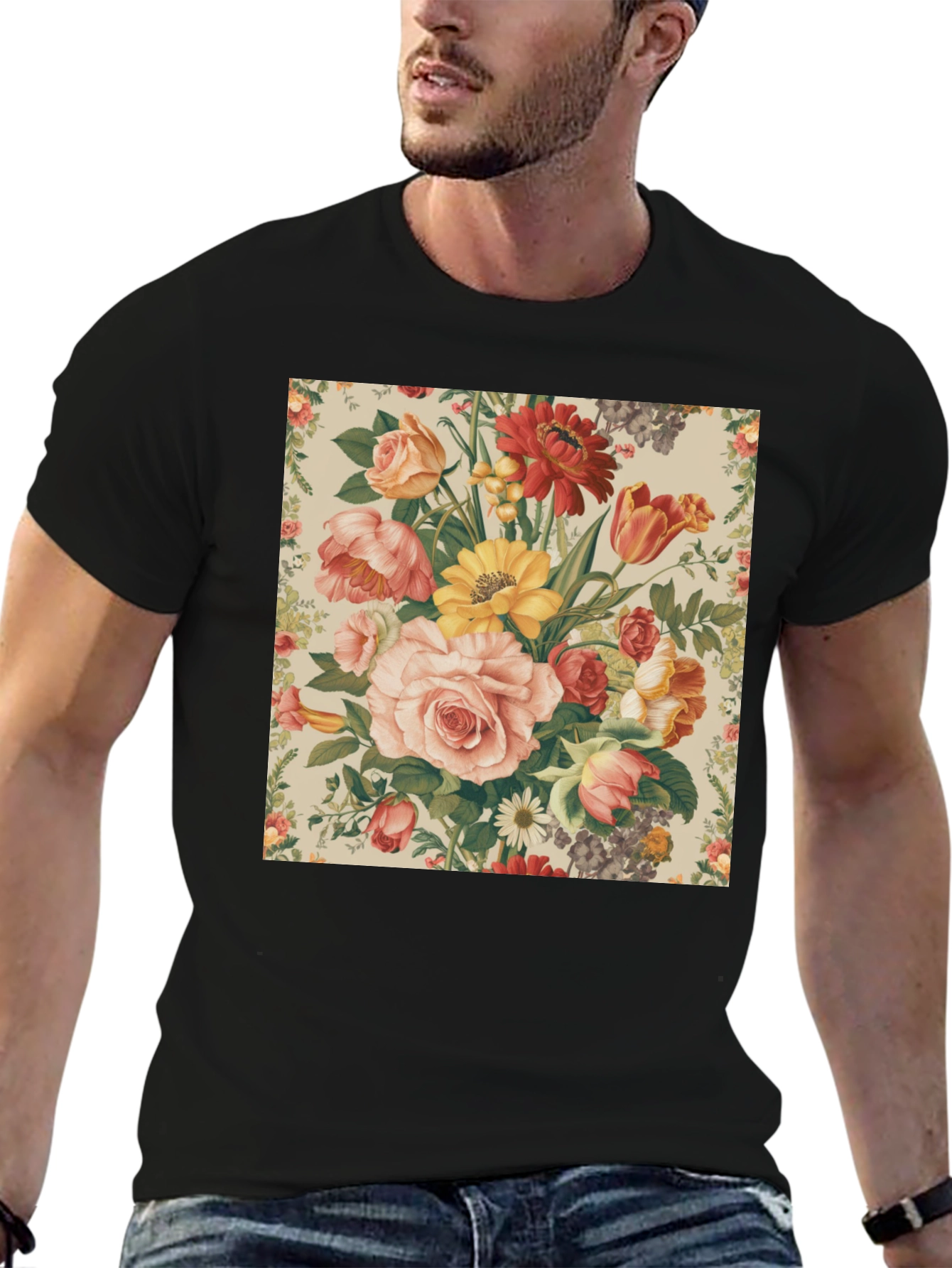 Floral Print T-Shirt - Botanical Garden Design