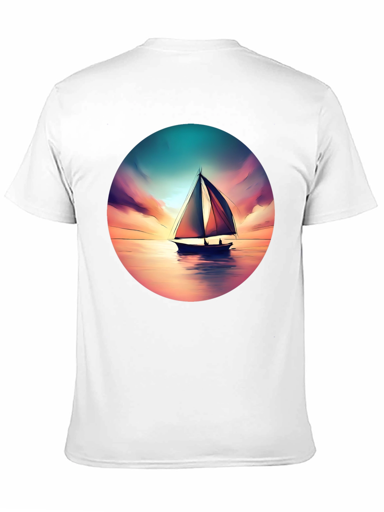 Sunset Sailboat Graphic Tee - Black Cotton T-Shirt