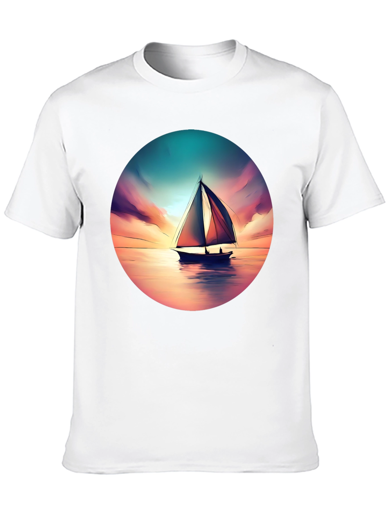 Sunset Sailboat Graphic Tee - Black Cotton T-Shirt