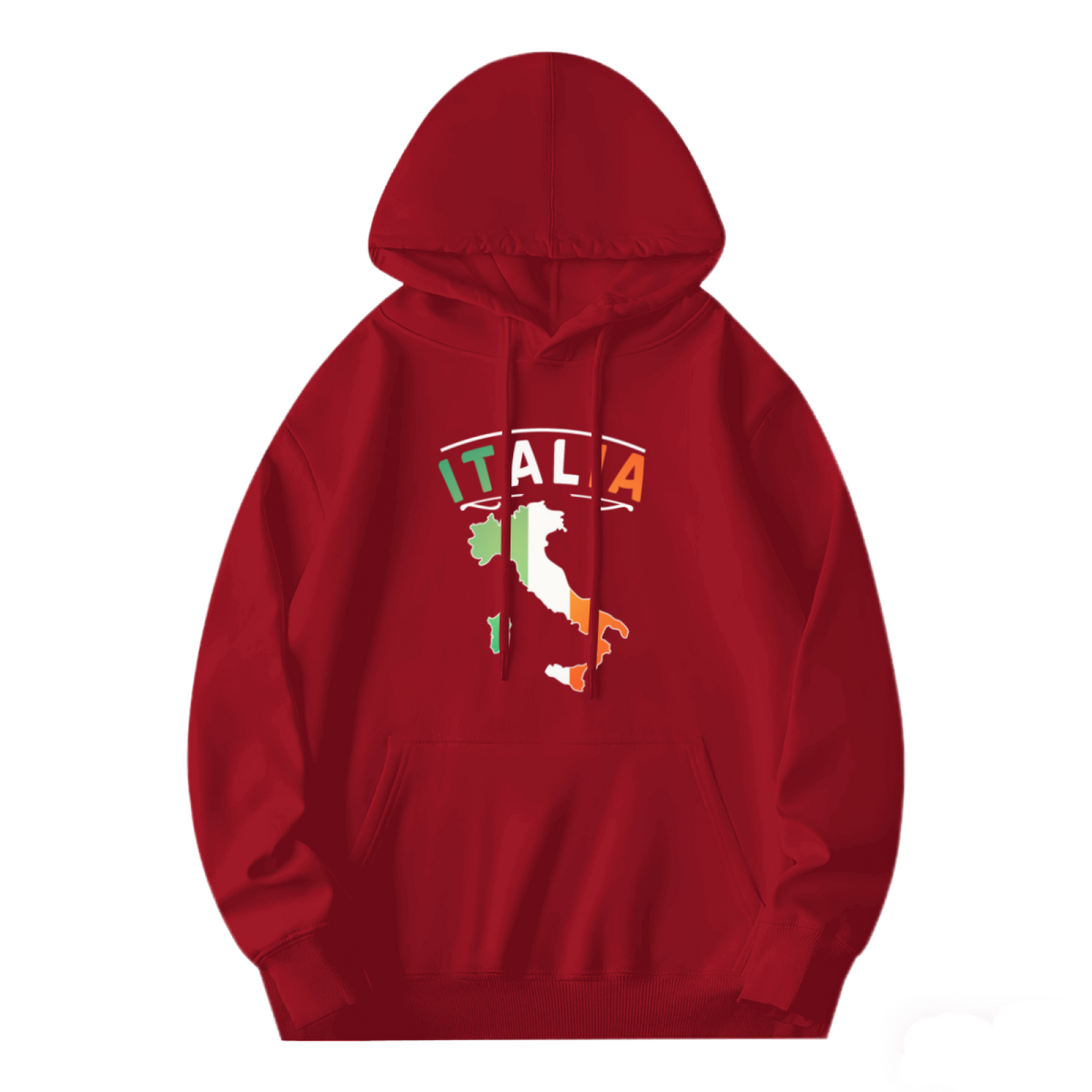 Italia Flag Map Print Red Hoodie, Italian Culture Unisex Comfort Pullover