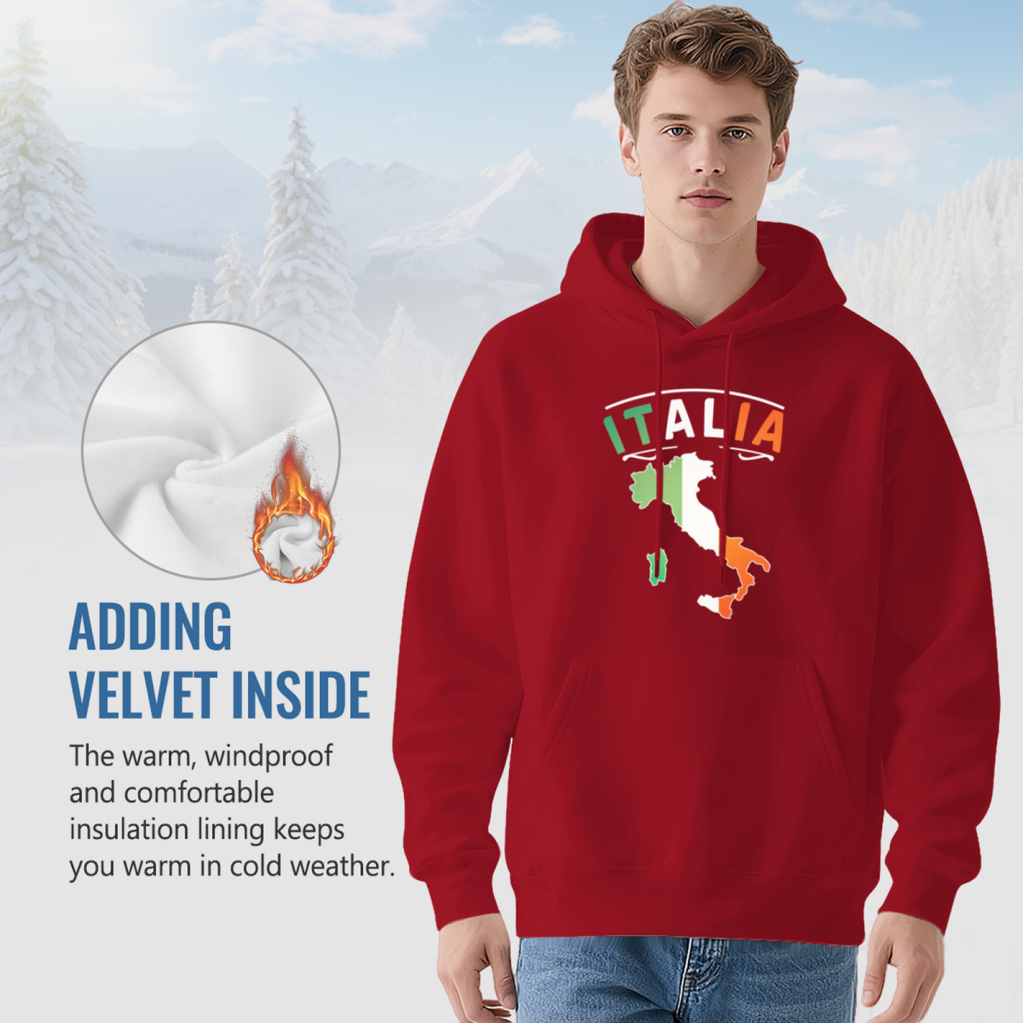 Italia Flag Map Print Red Hoodie, Italian Culture Unisex Comfort Pullover