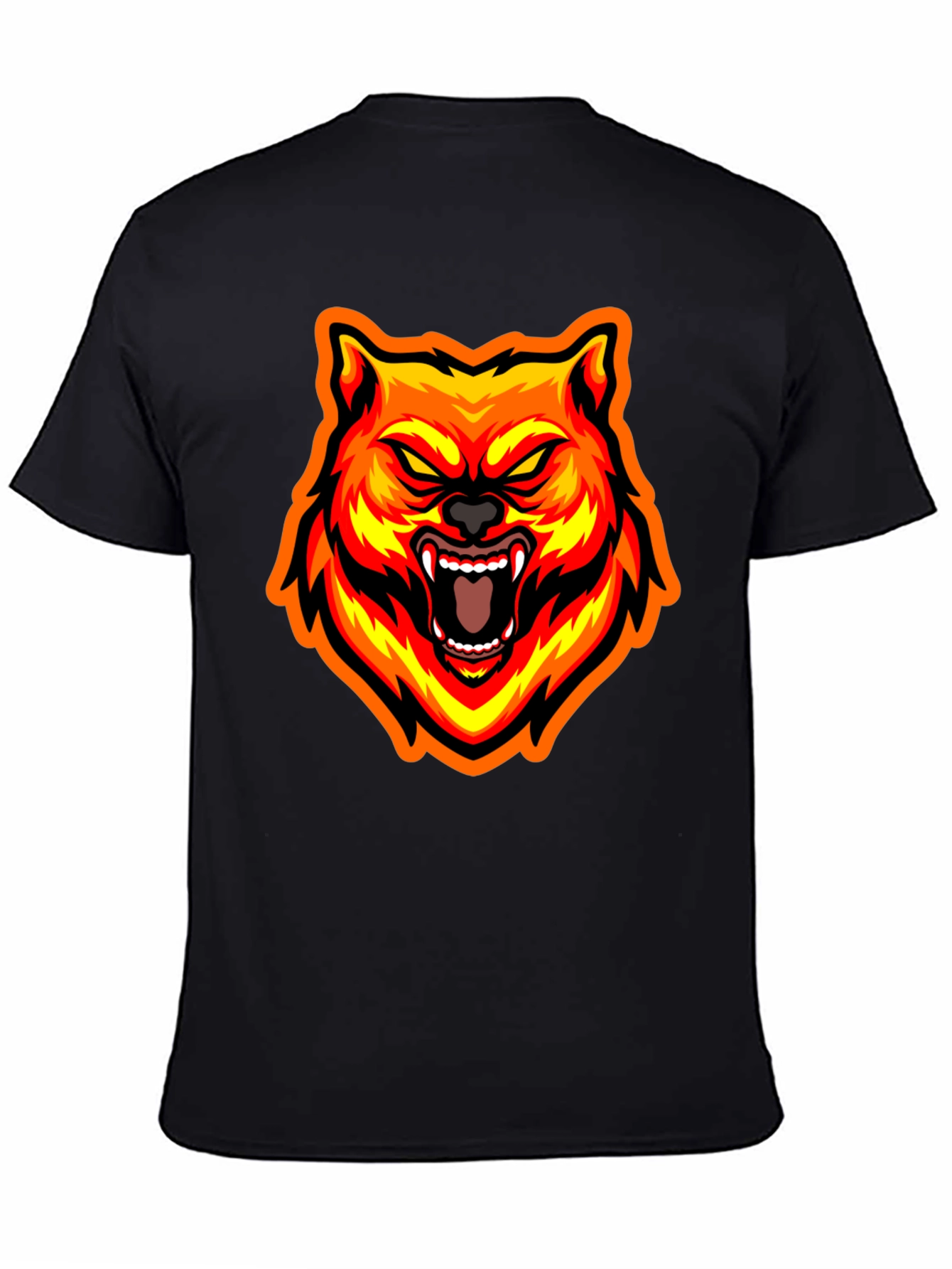 Fiery Wolf Graphic Tee - Bold Black T-Shirt