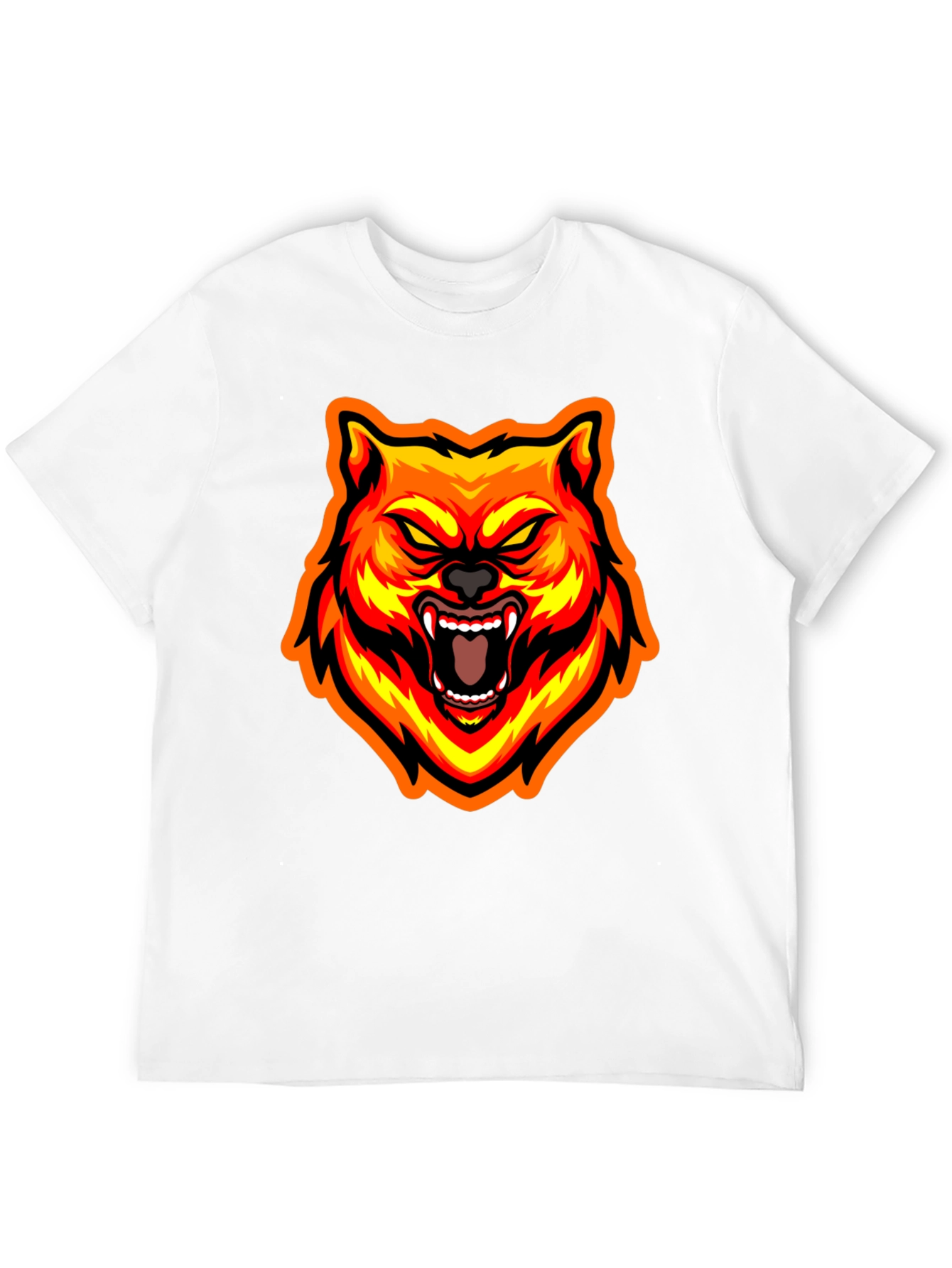 Fiery Wolf Graphic Tee - Bold Black T-Shirt