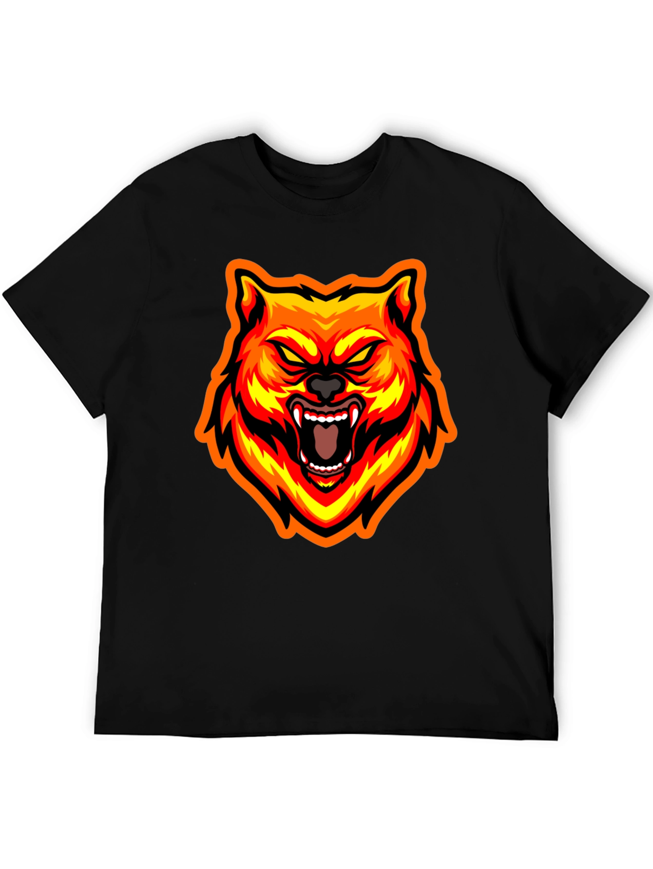 Fiery Wolf Graphic Tee - Bold Black T-Shirt